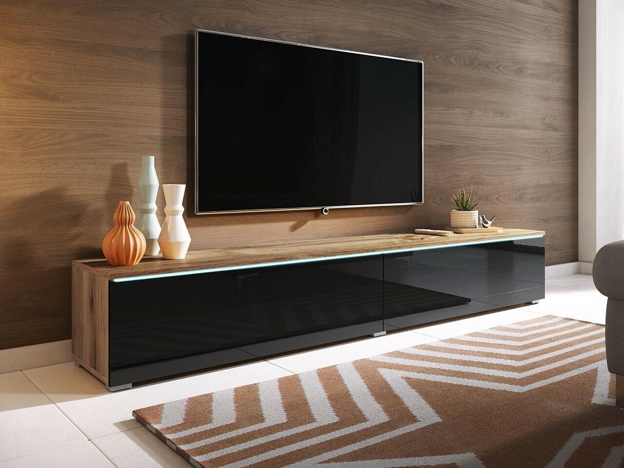 Mueble TV Sarasota 121 (Roble wotan + Negro brillante)