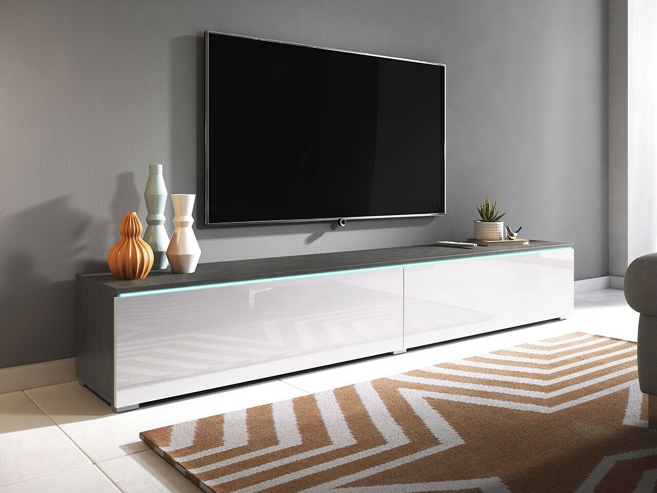 Mueble TV Scientia I (Madera gris + Blanco brillante)