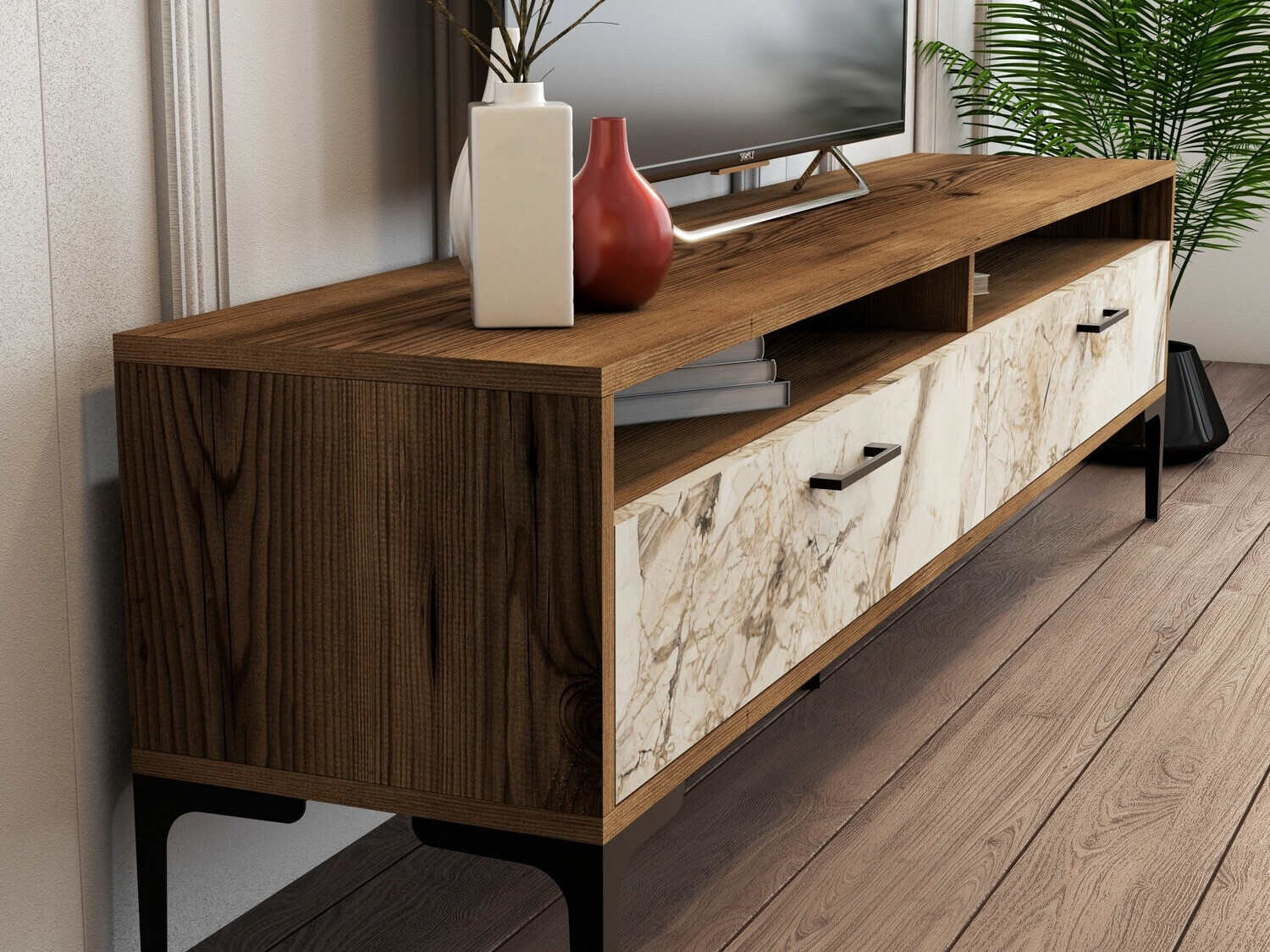 Conjunto de salón Kailua 857 (Nogal + Mármol blanco)