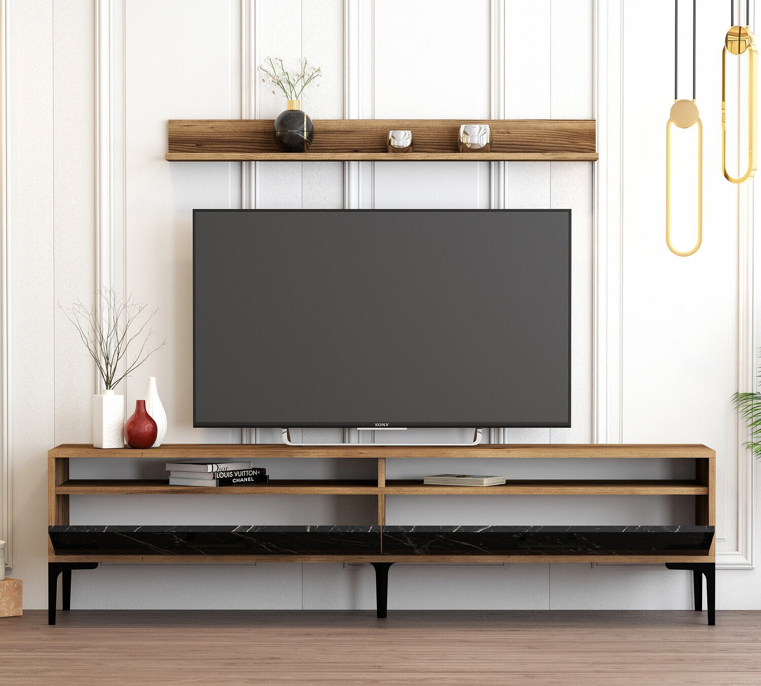 Conjunto de salón Kailua 857 (Nogal + Mármol negro)