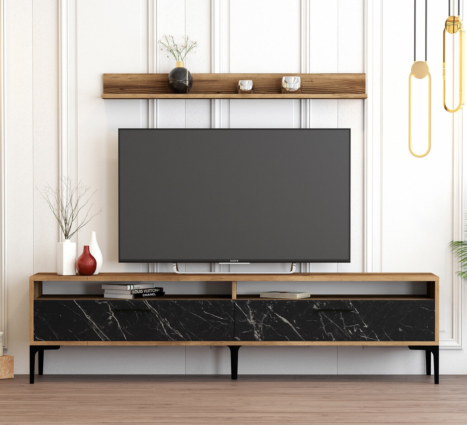 Conjunto de salón Kailua 857 (Nogal + Mármol negro)