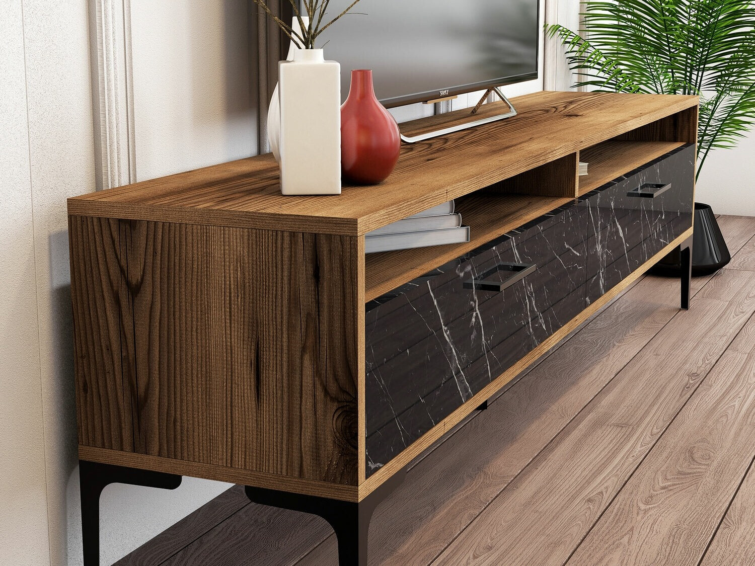 Conjunto de salón Kailua 857 (Nogal + Mármol negro)