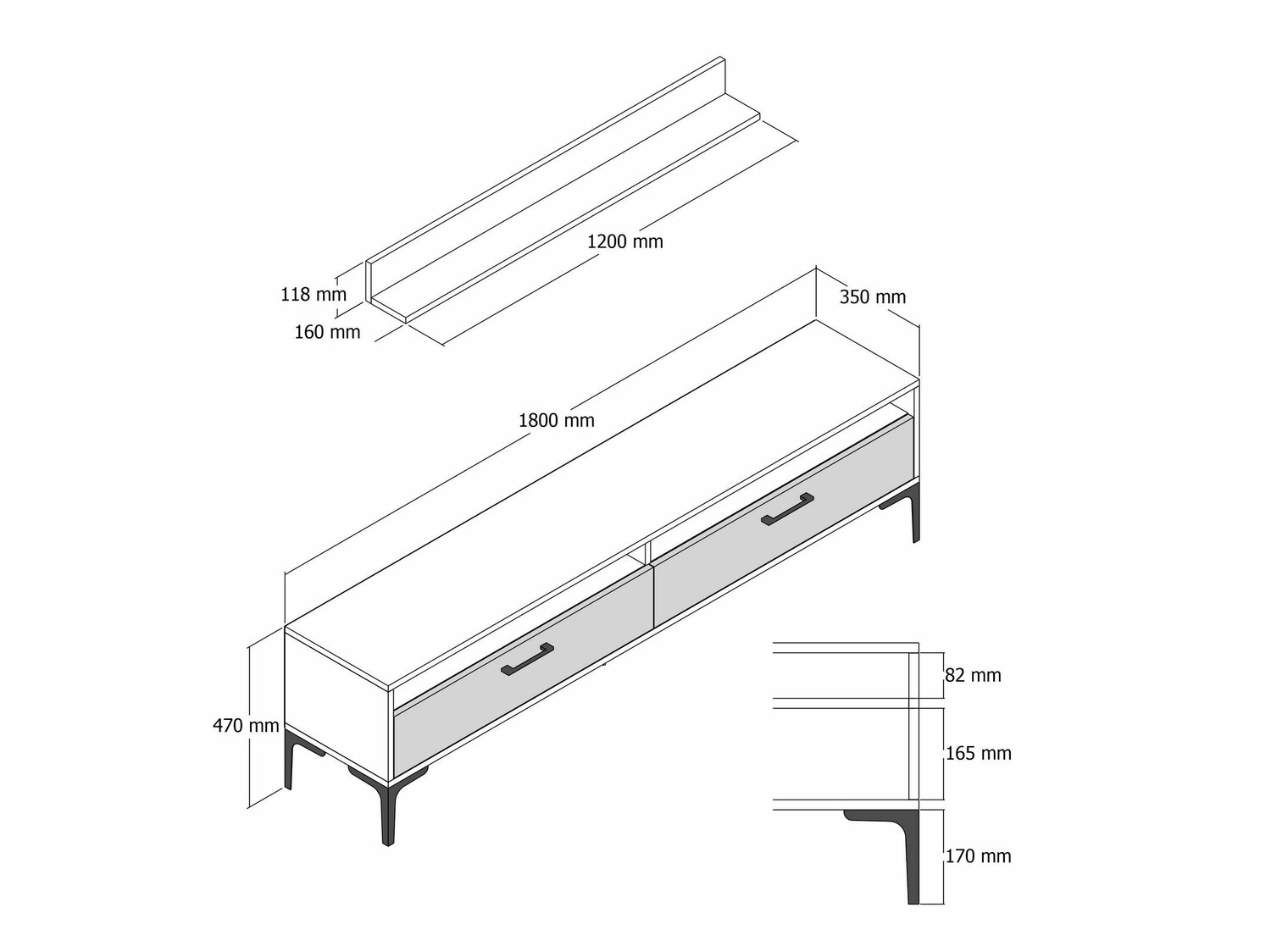 Conjunto de salón Kailua 857 (Nogal + Mármol negro)