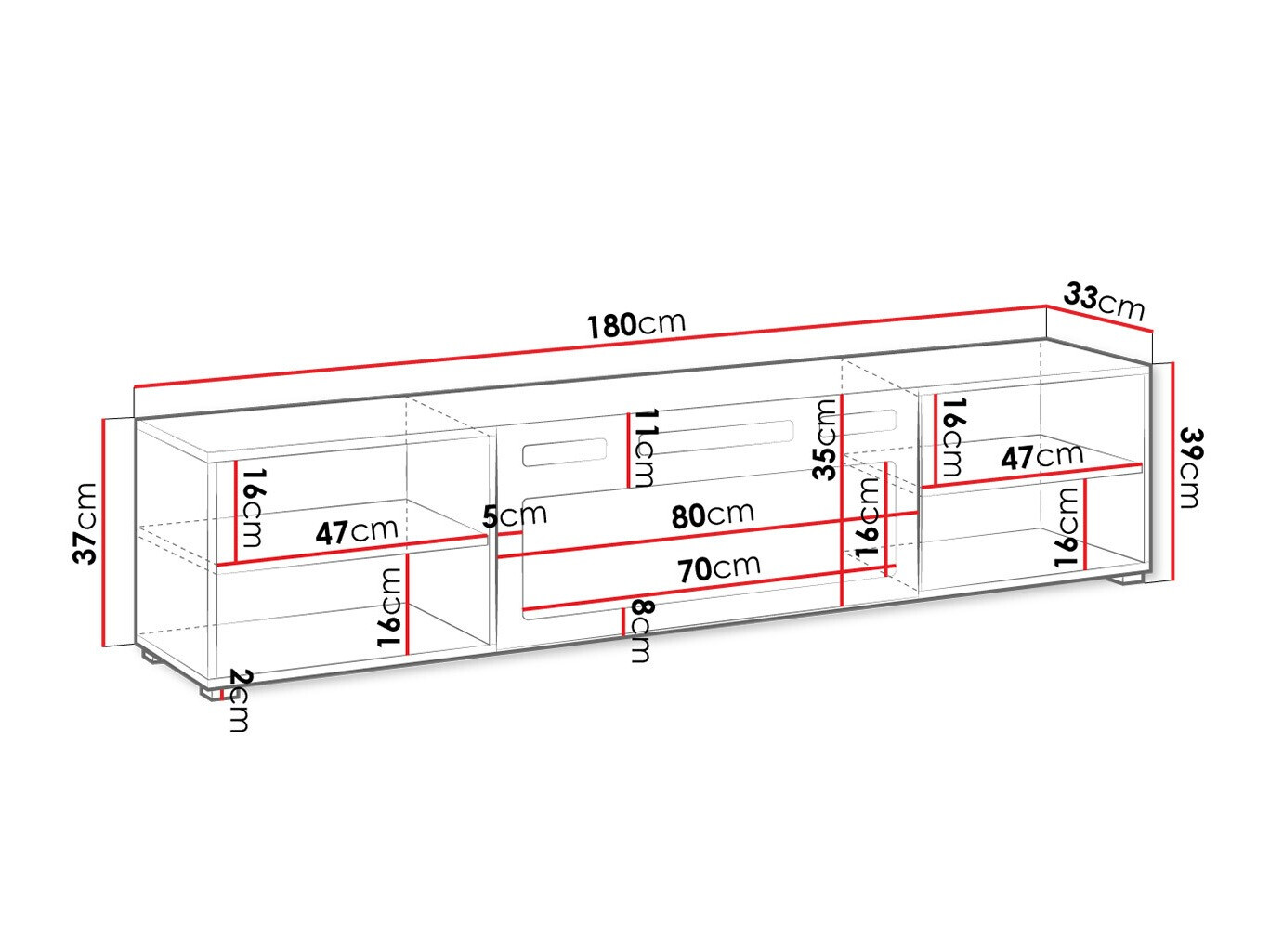 Mueble TV Charlotte 190 (Negro + Blanco)