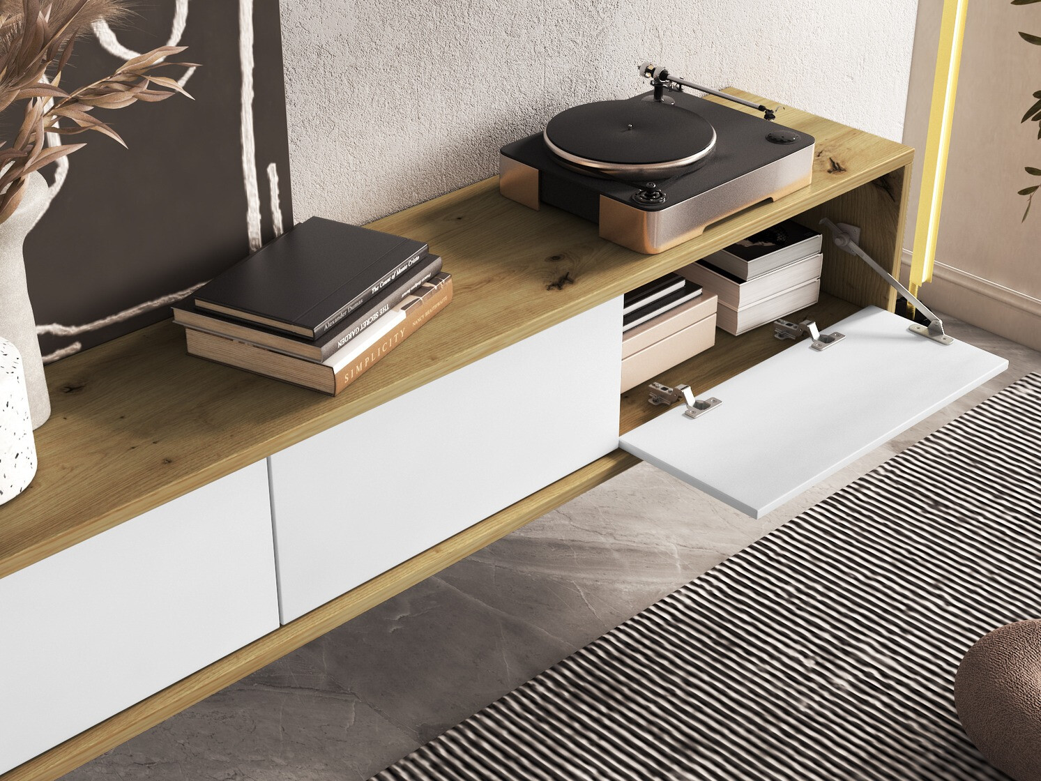 Mueble TV Austin 324 (Roble Artisan + Blanco)