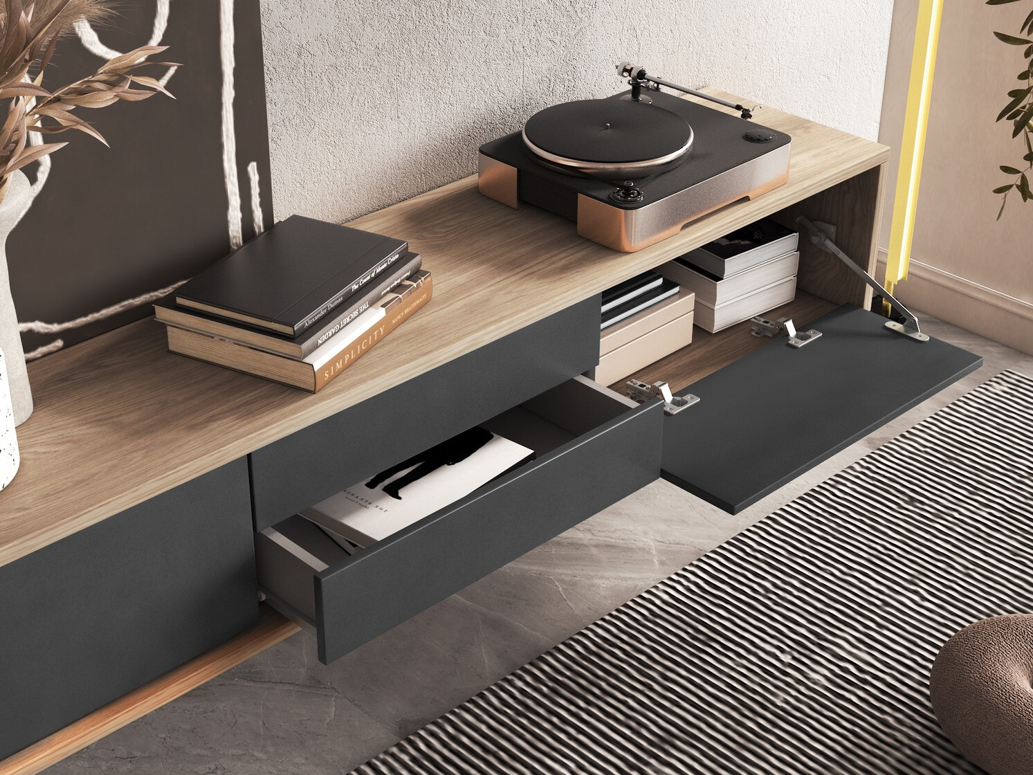 Mueble TV Austin 325 (Roble + Antracita)