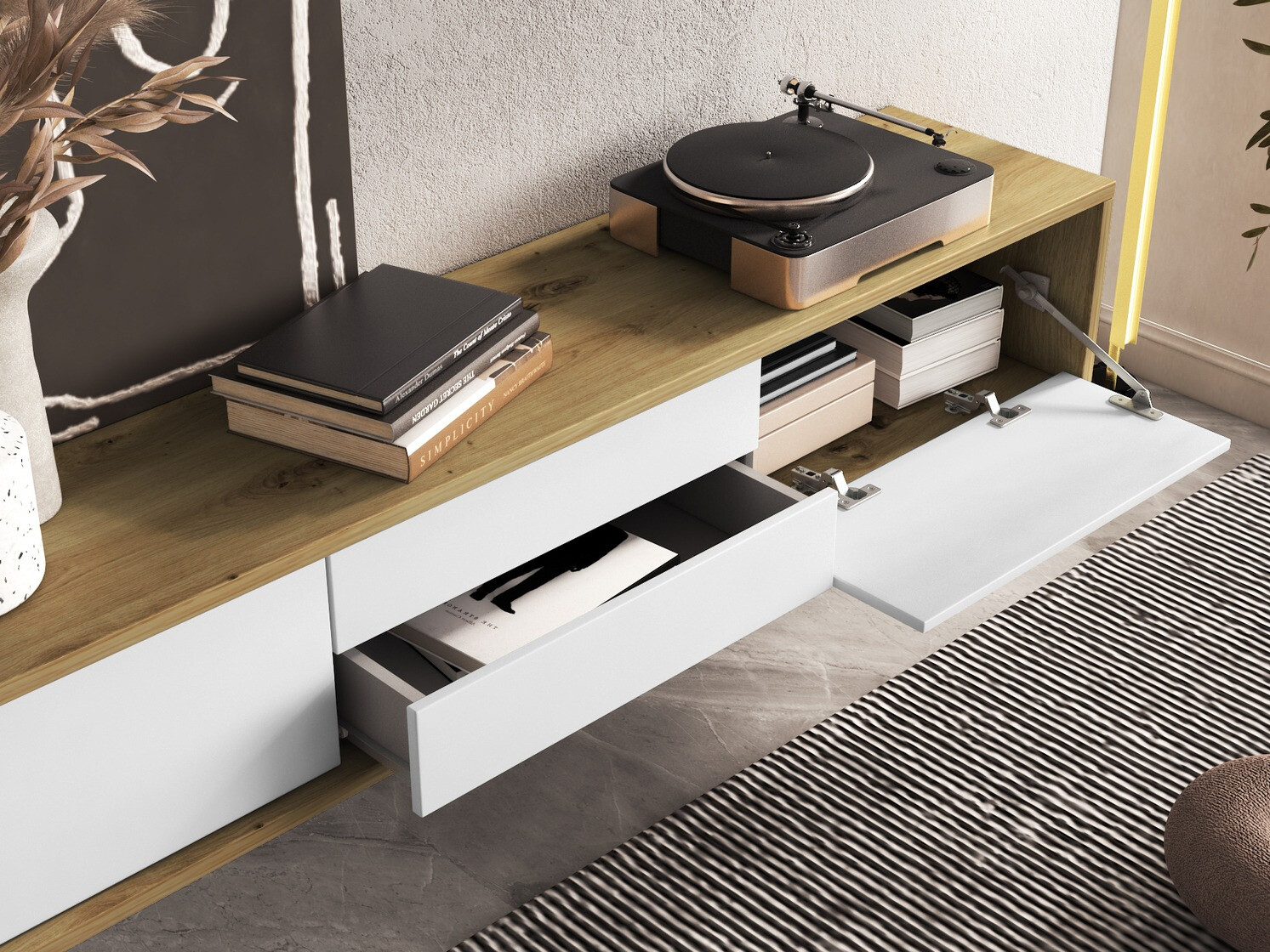 Mueble TV Austin 325 (Roble Artisan + Blanco)