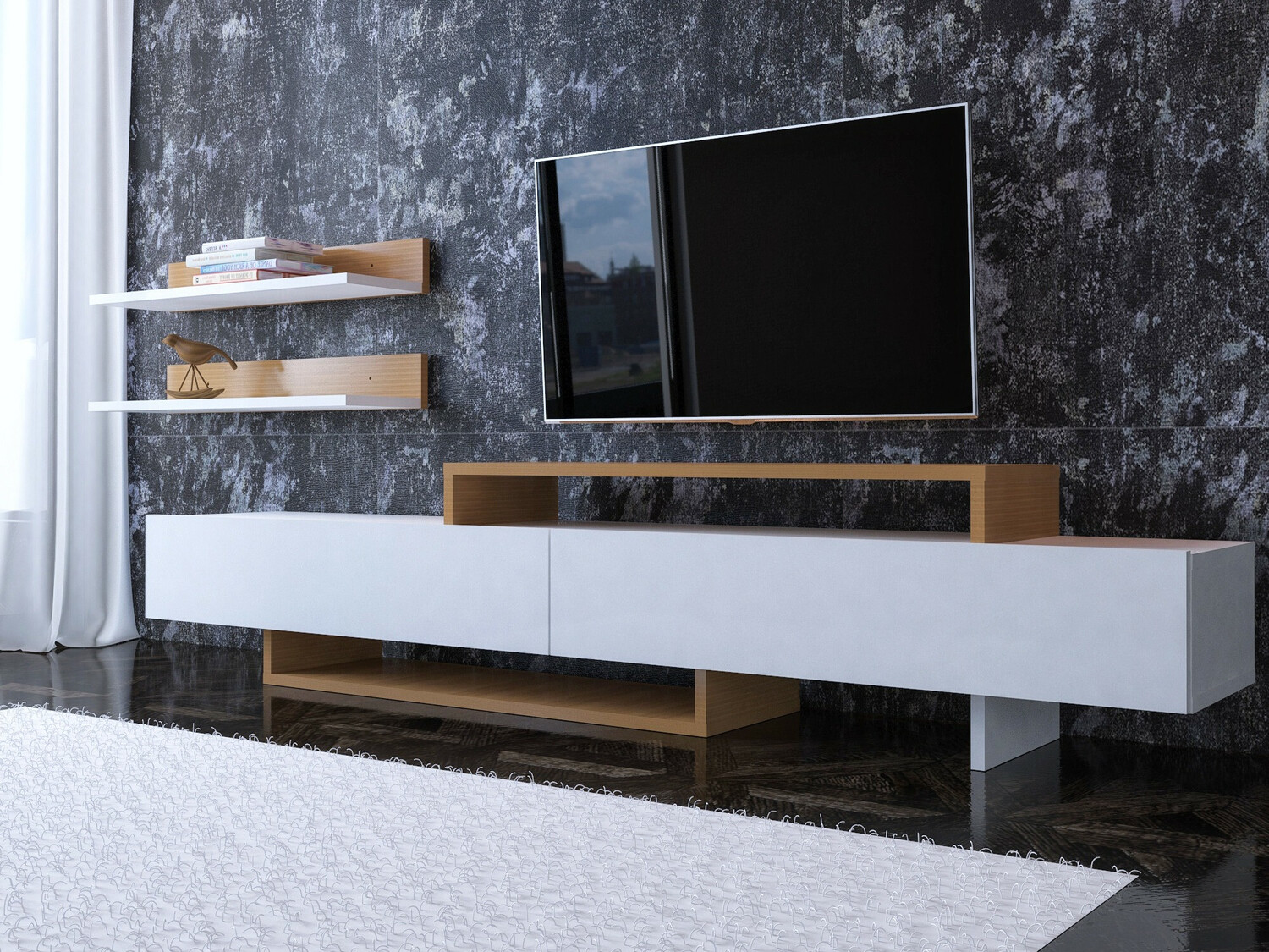 Mueble TV Kailua 998 (Blanco + Teca)