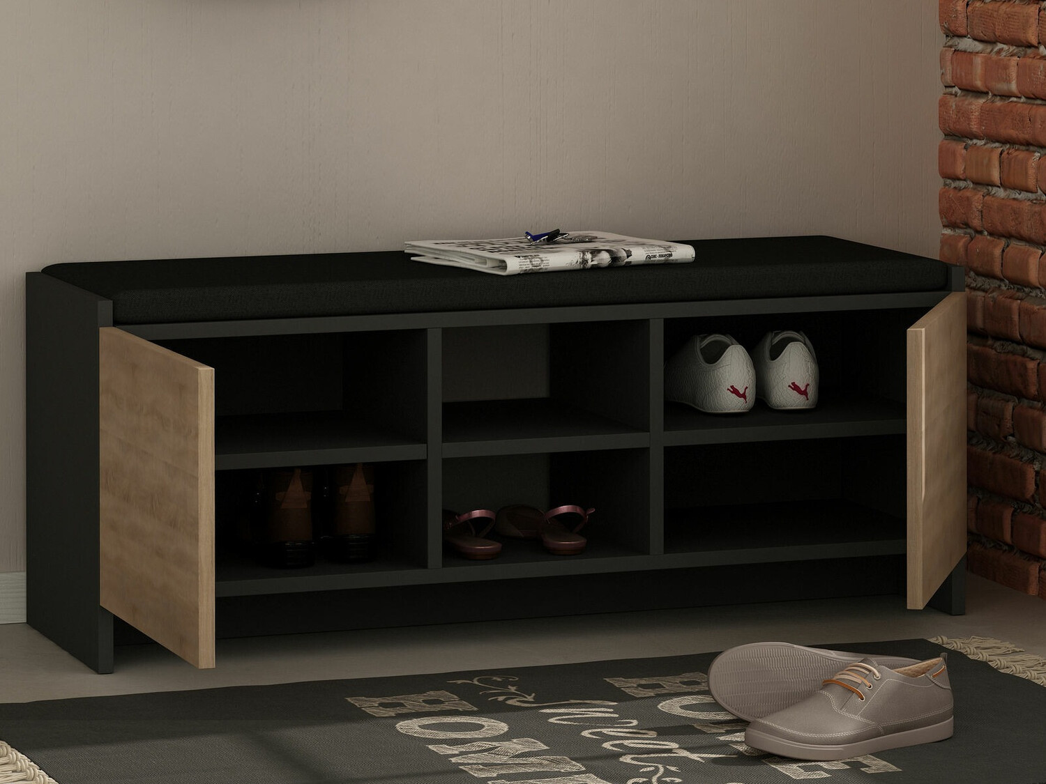 Estante para zapatos Kailua 1047 (Antracita + Roble Sonoma)