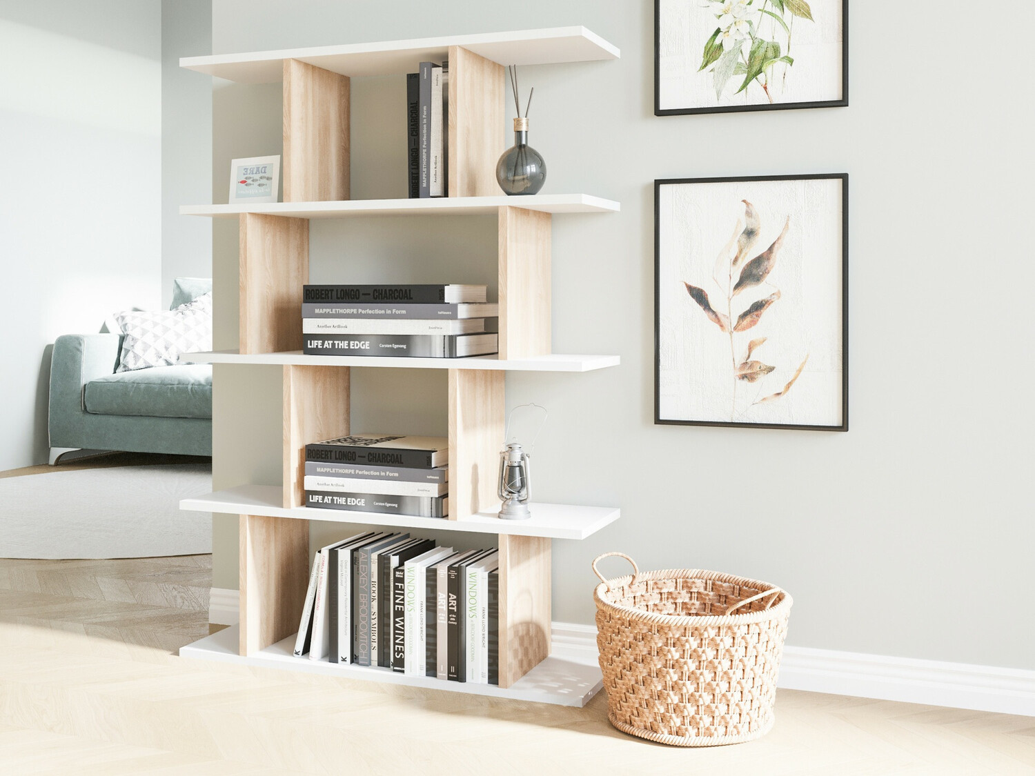 Estantería Kailua 1048 (Blanco + Roble)