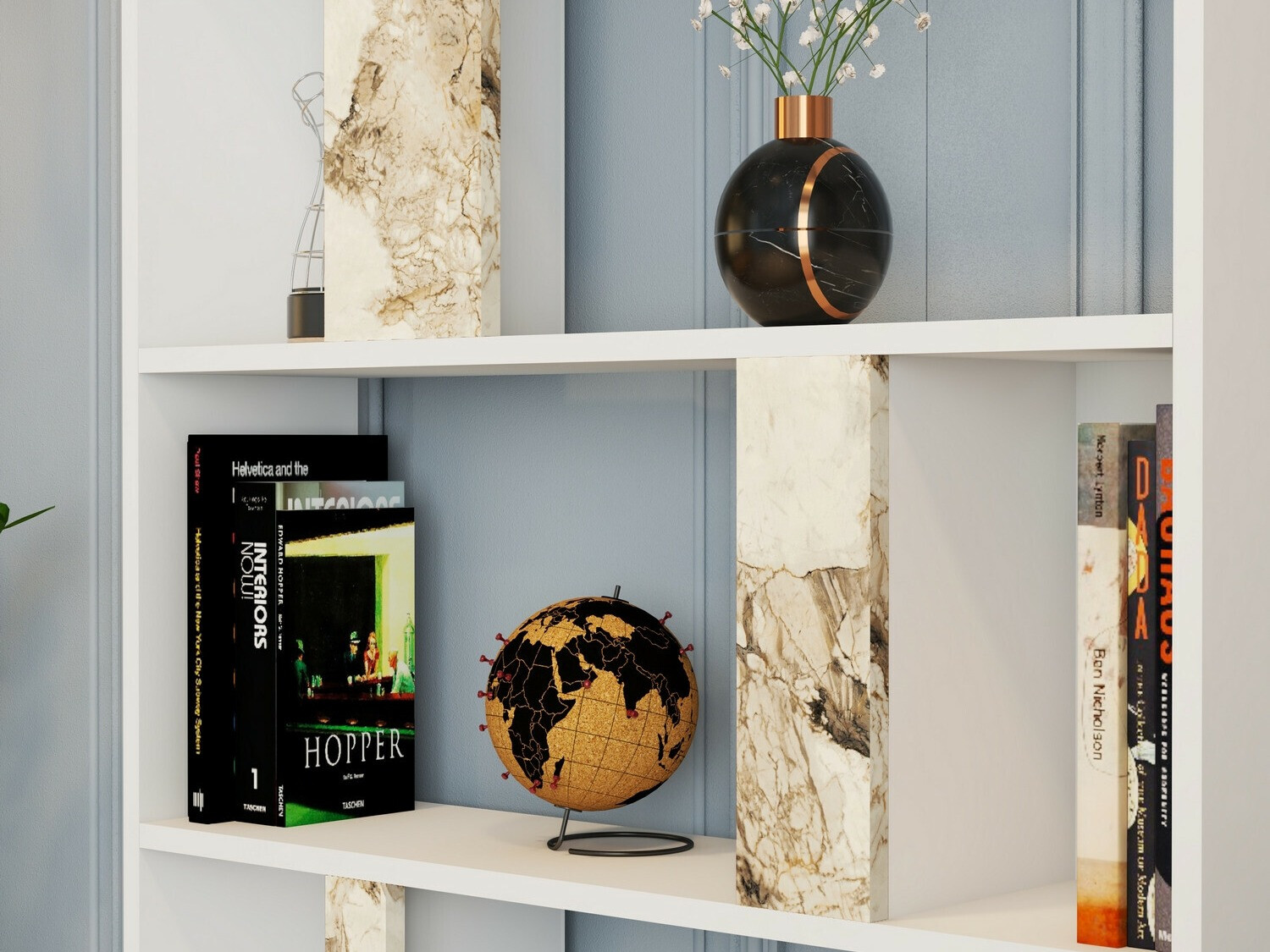 Estantería Kailua 1069 (Blanco + Mármol blanco)