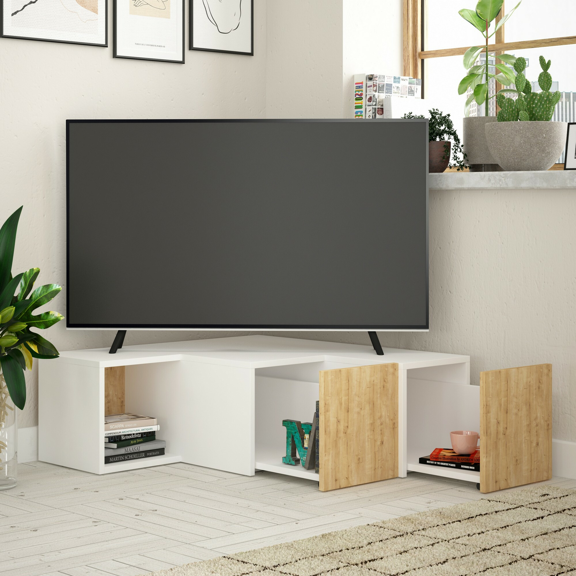 Mueble TV Kailua 1058 (Blanco + Roble)