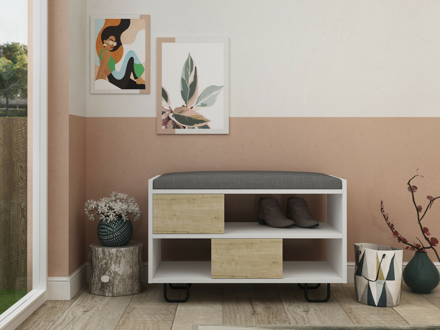 Estante para zapatos Kailua 1079 (Blanco + Roble)