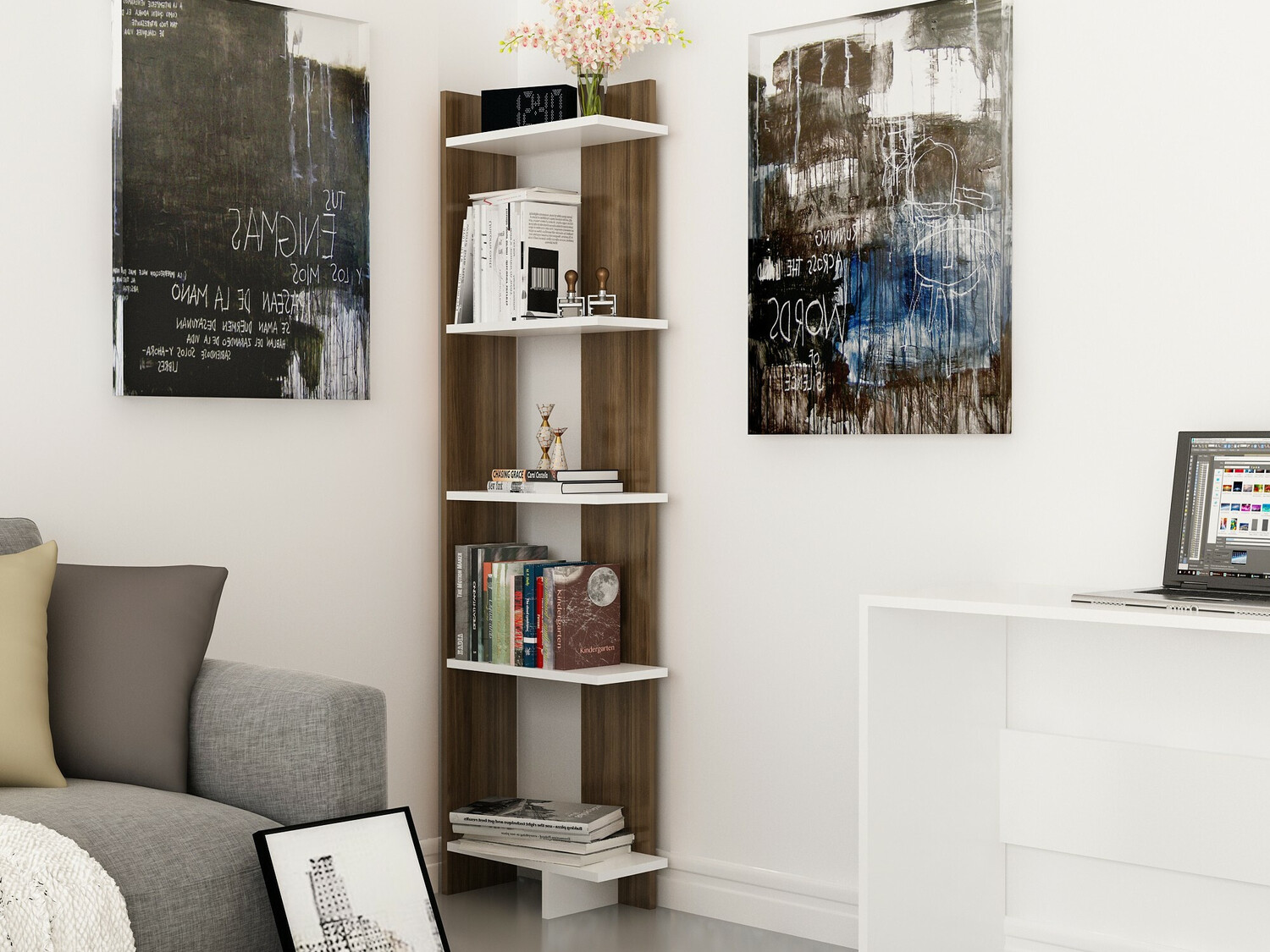 Estantería Kailua 1074 (Nogal + Blanco)