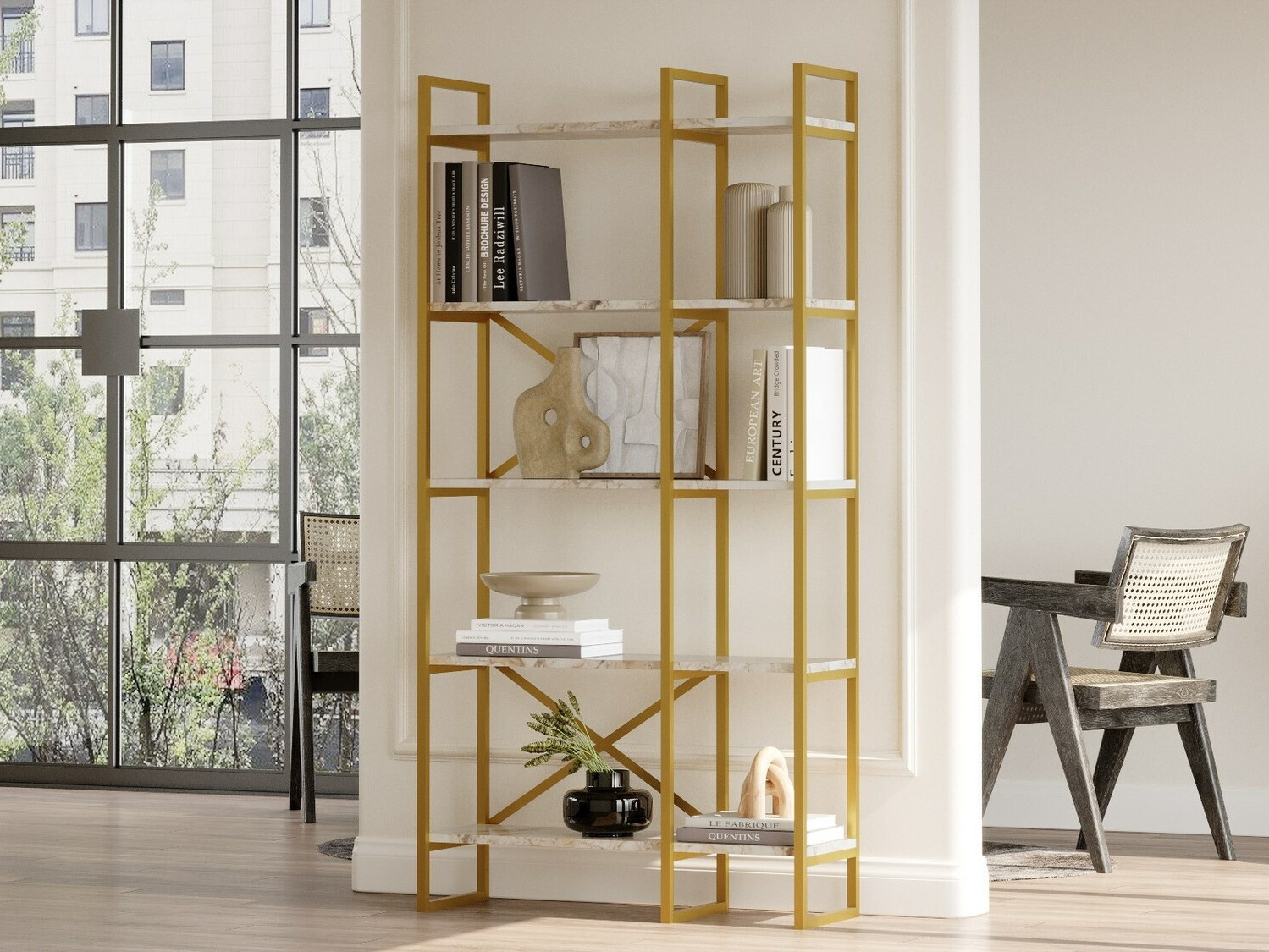 Estantería Kailua 1082 (Mármol blanco + Dorado)