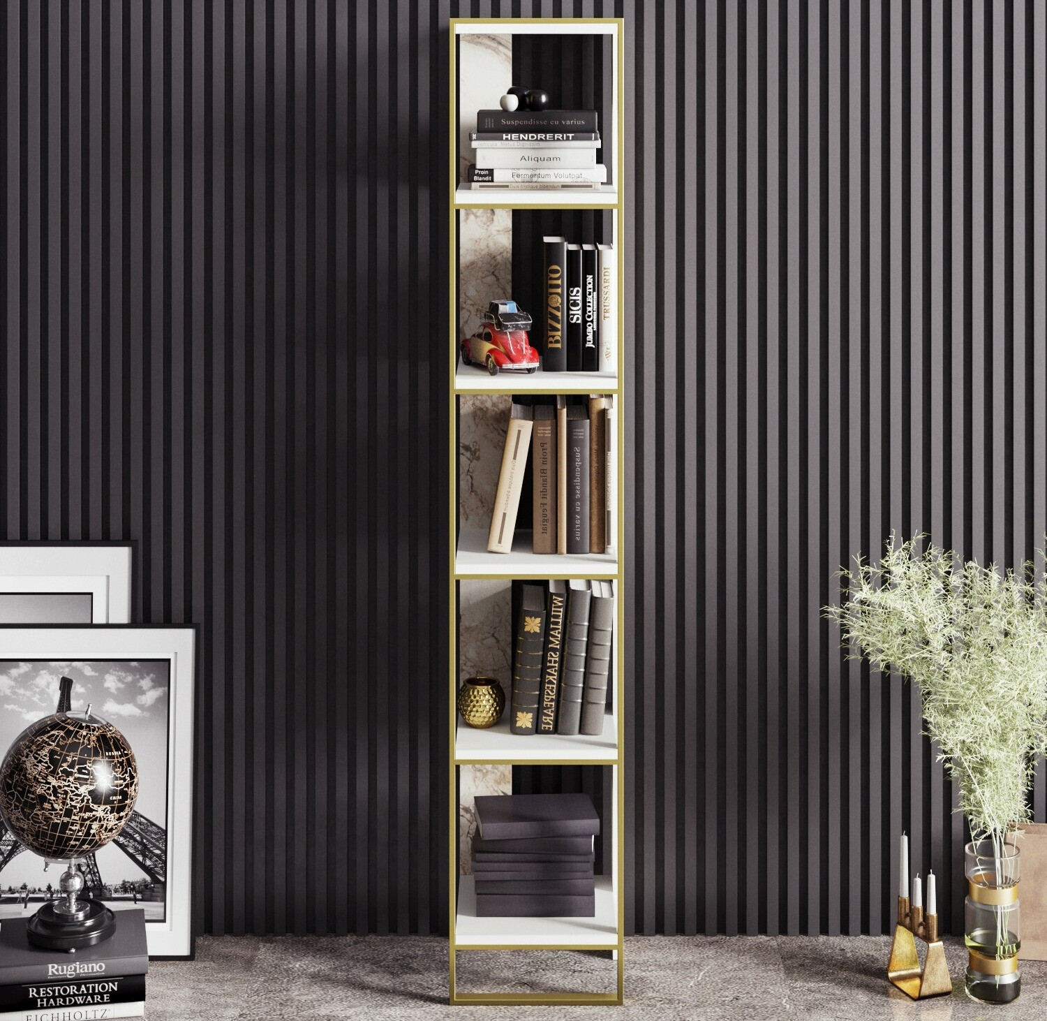 Estantería Kailua 1092 (Mármol blanco + Dorado)