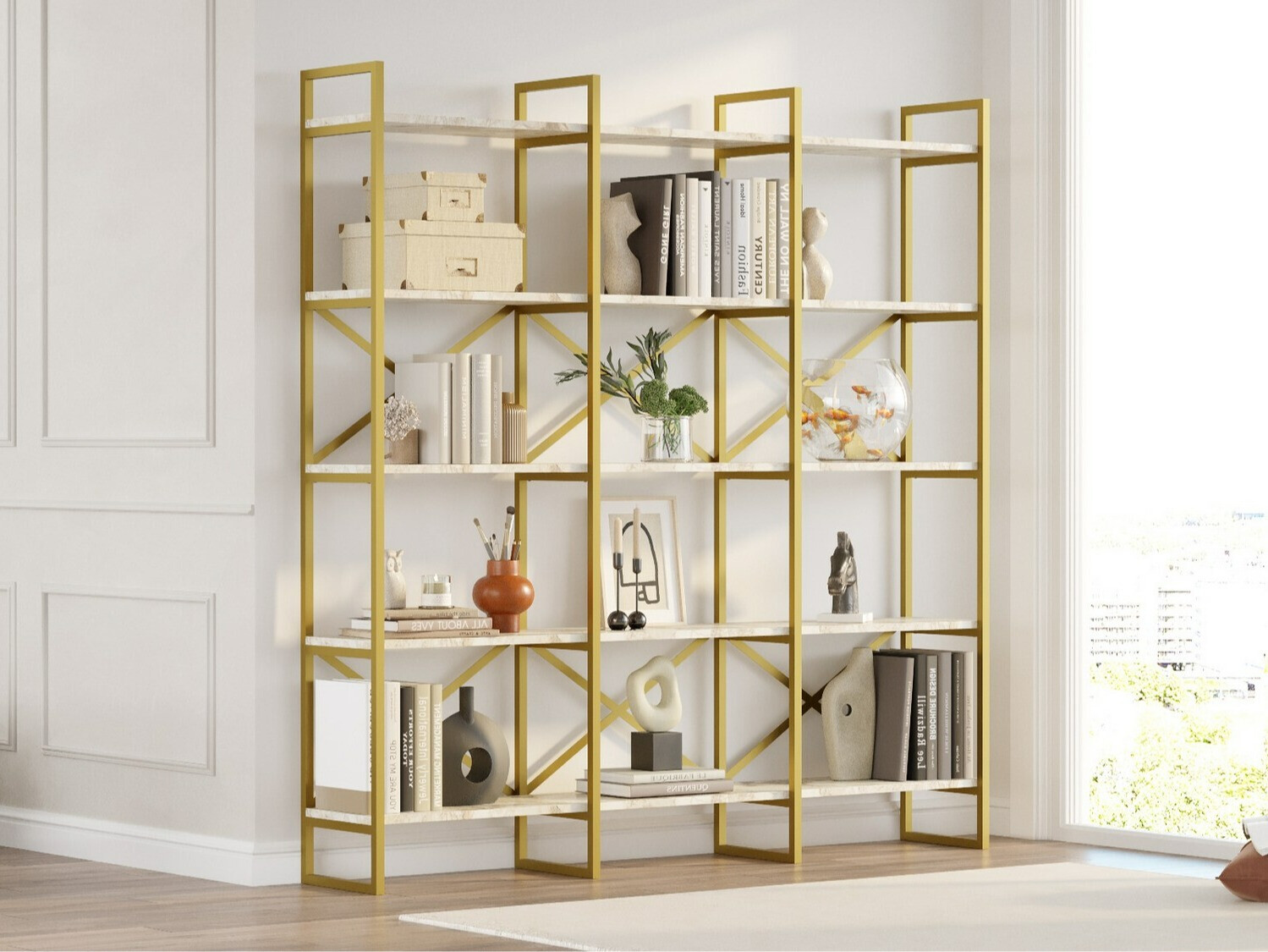 Estantería Kailua 1093 (Mármol blanco + Dorado)