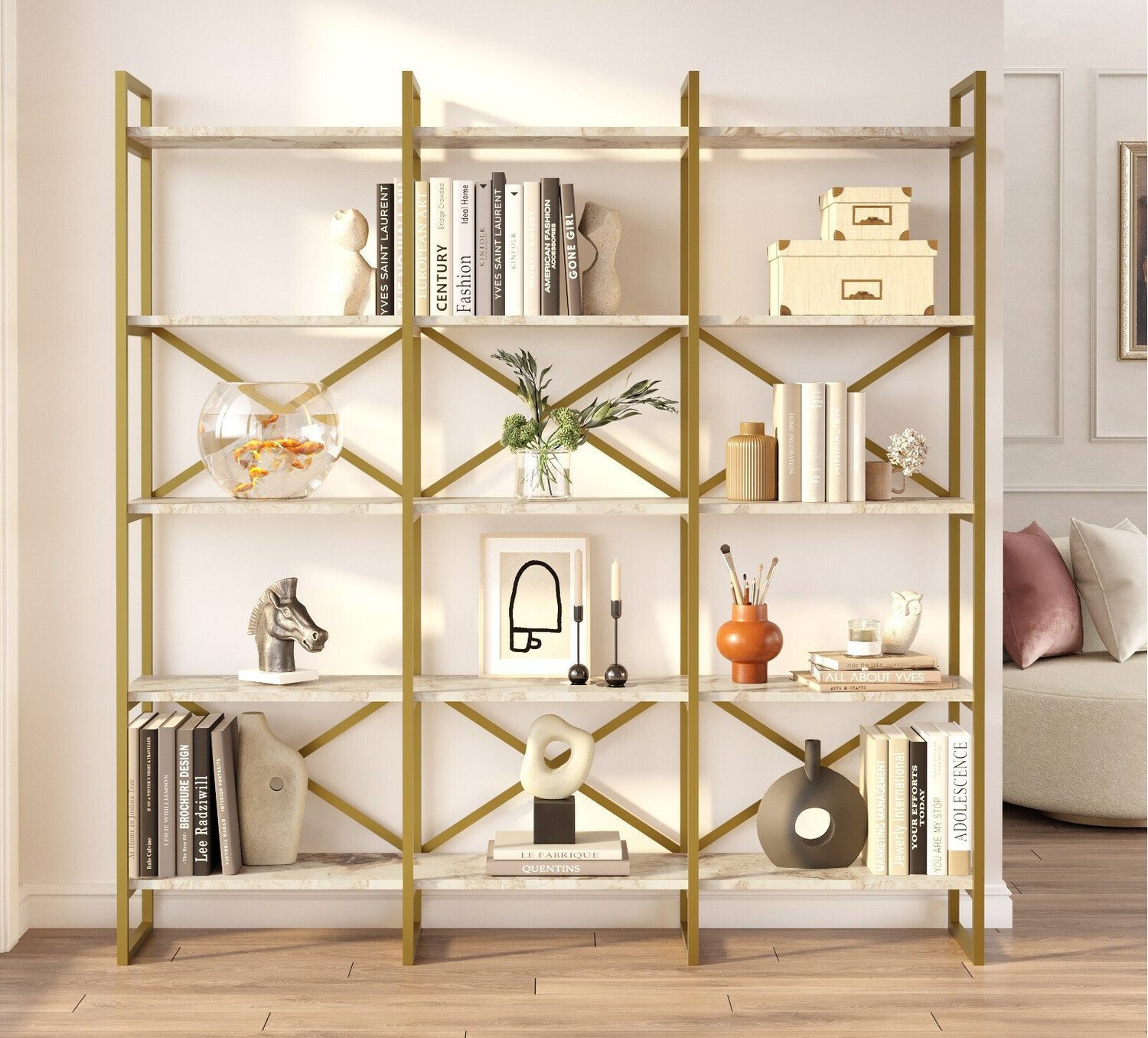 Estantería Kailua 1093 (Mármol blanco + Dorado)