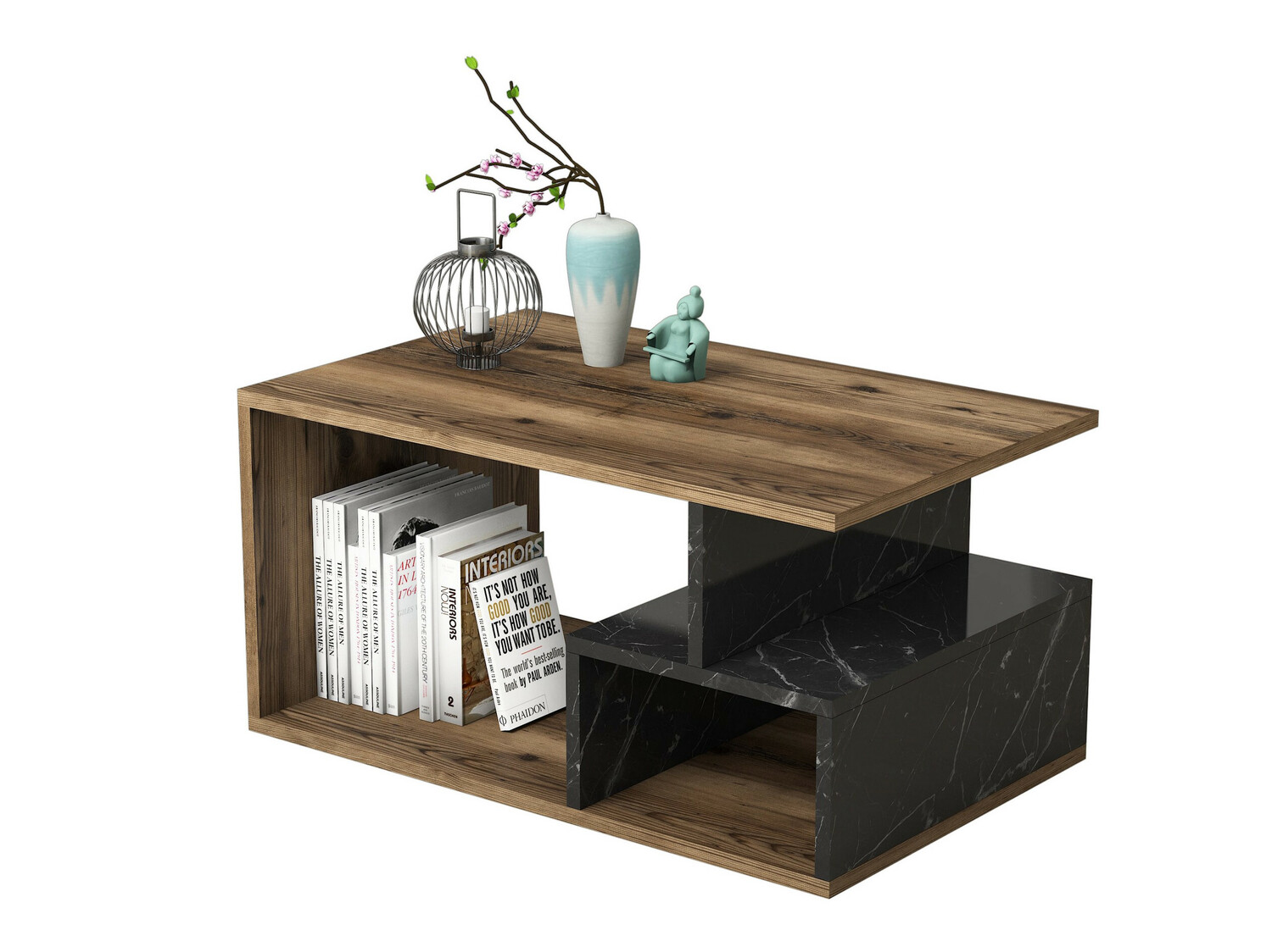 Mesa de centro Kailua 1104 (Nogal + Mármol negro)