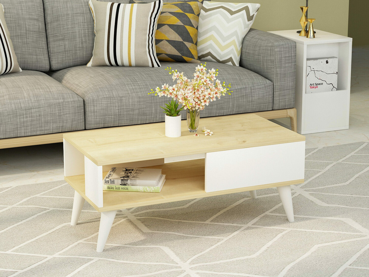 Mesa de centro Kailua 1870 (Blanco + Roble)