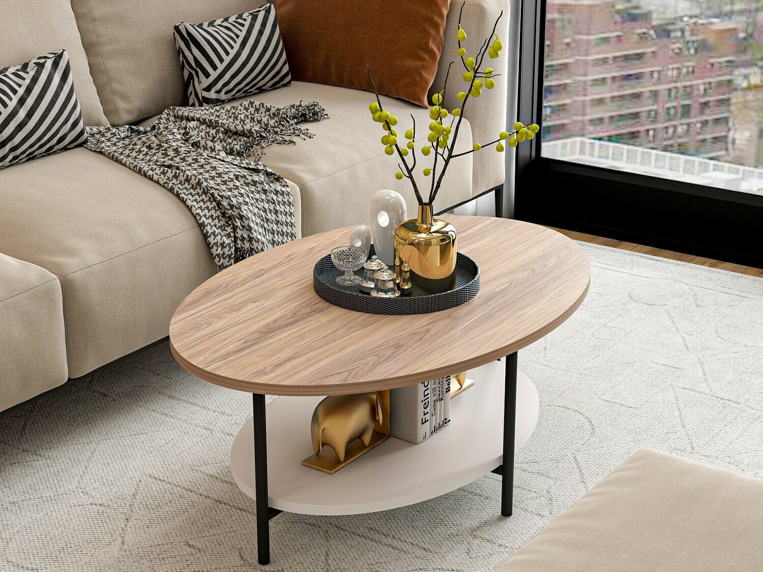 Mesa de centro Kailua 2460 (Blanco + Roble)