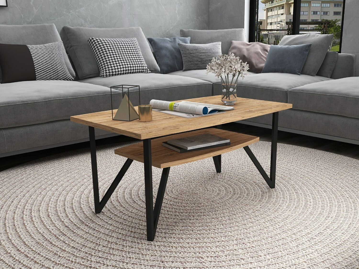 Mesa de centro Kailua 1137 (Negro + Pino)