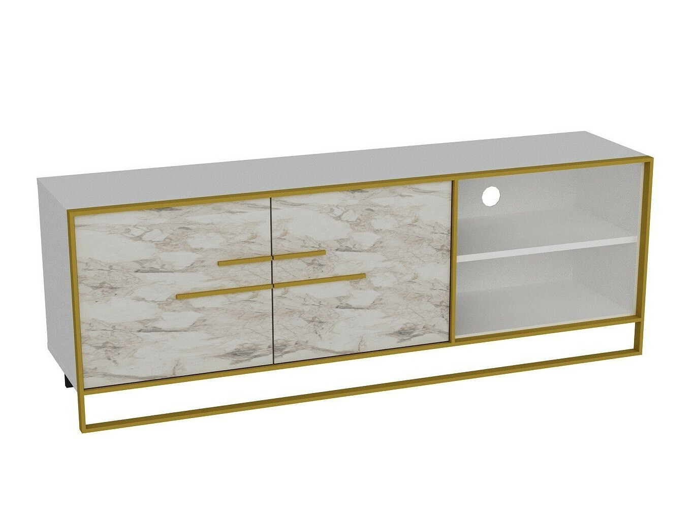 Mueble TV Kailua 1169 (Dorado + Mármol blanco)