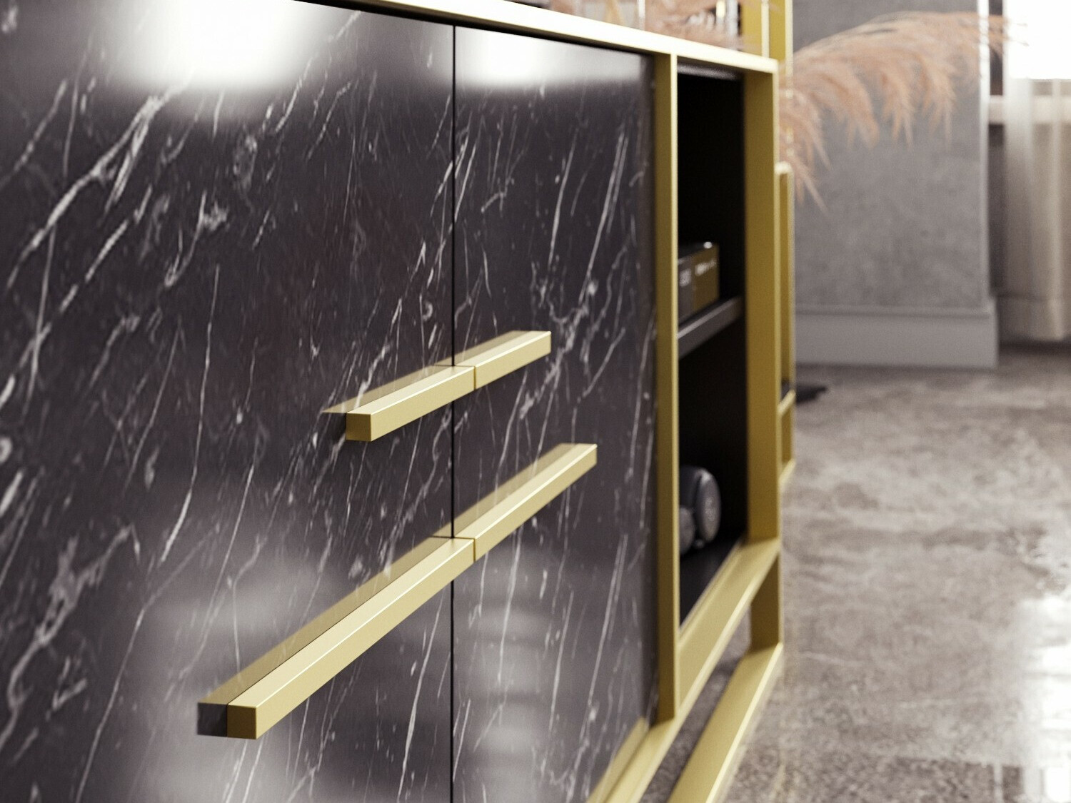 Mueble TV Kailua 1169 (Dorado + Mármol negro)