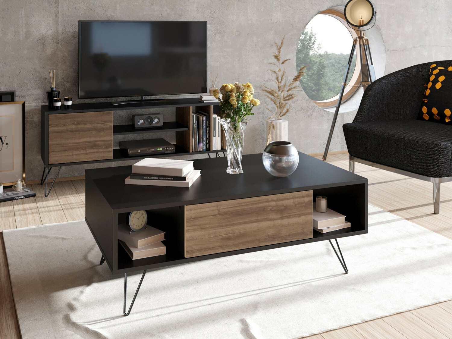 Mesa de centro Kailua 1211 (Negro + Nogal)