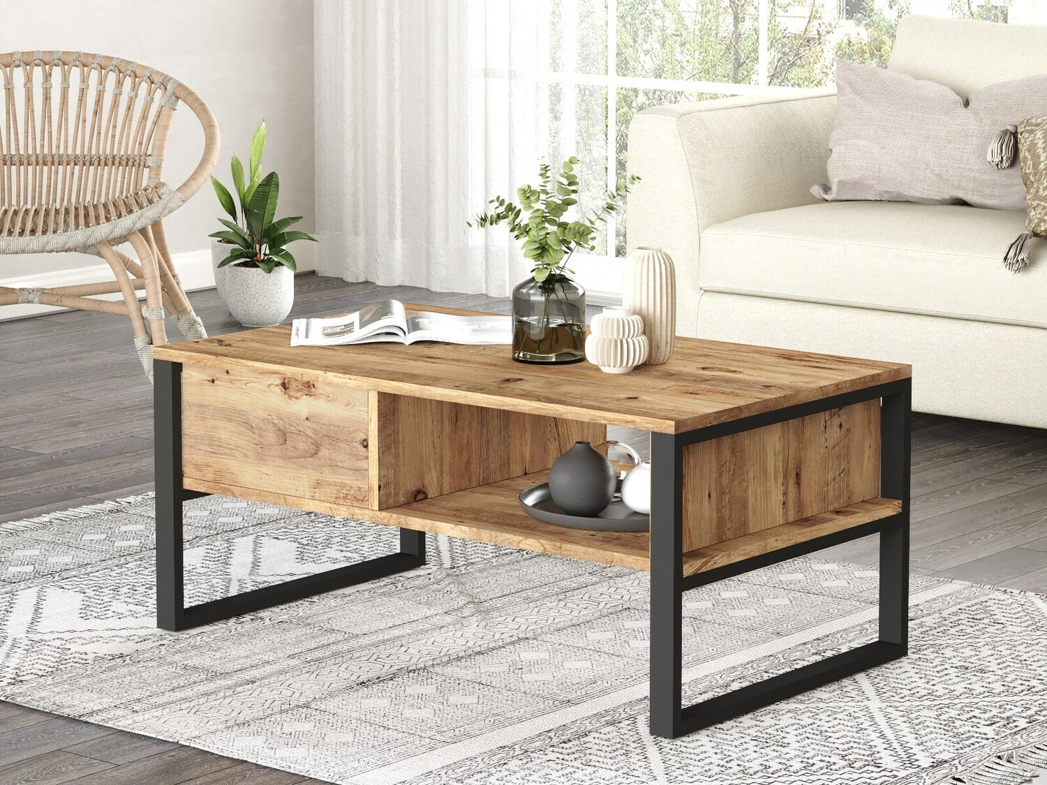 Mesa de centro Kailua 1220 (Negro + Pino)