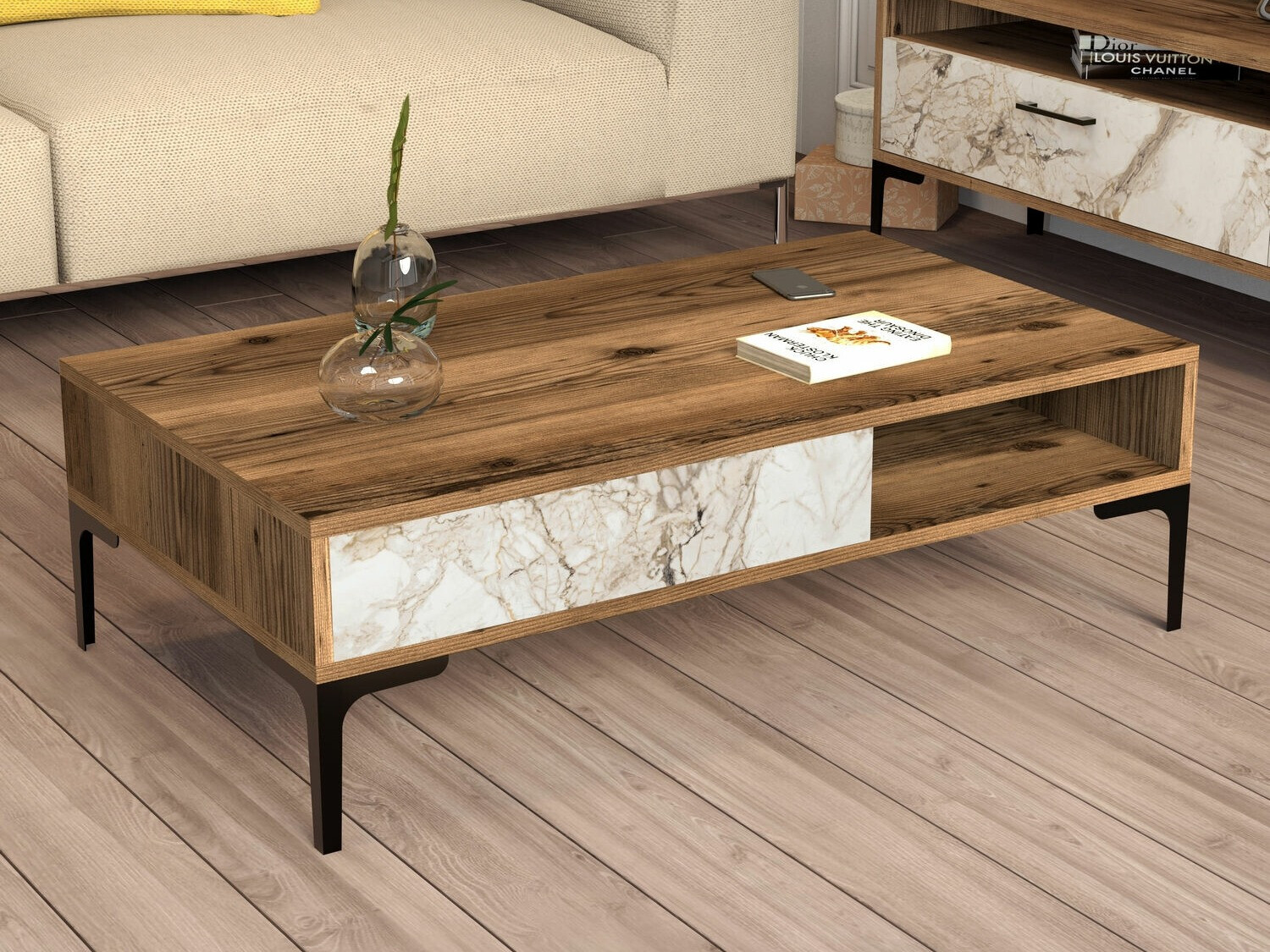 Mesa de centro Kailua 1239 (Nogal + Mármol blanco)