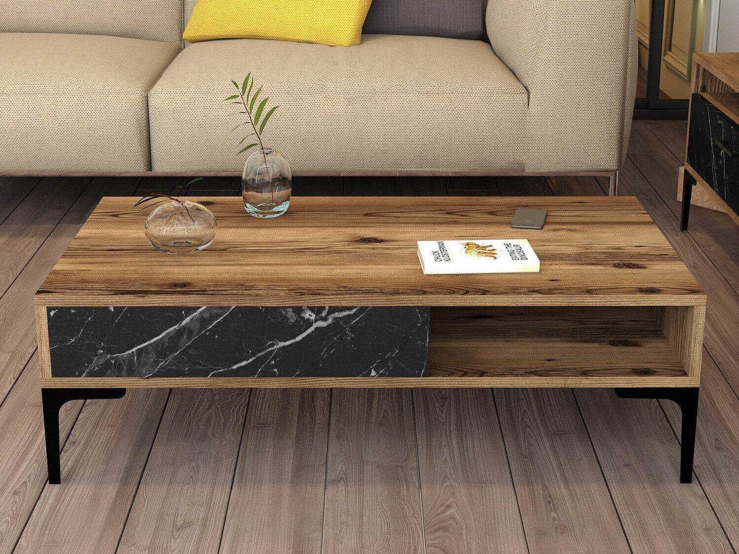 Mesa de centro Kailua 1239 (Nogal + Mármol negro)