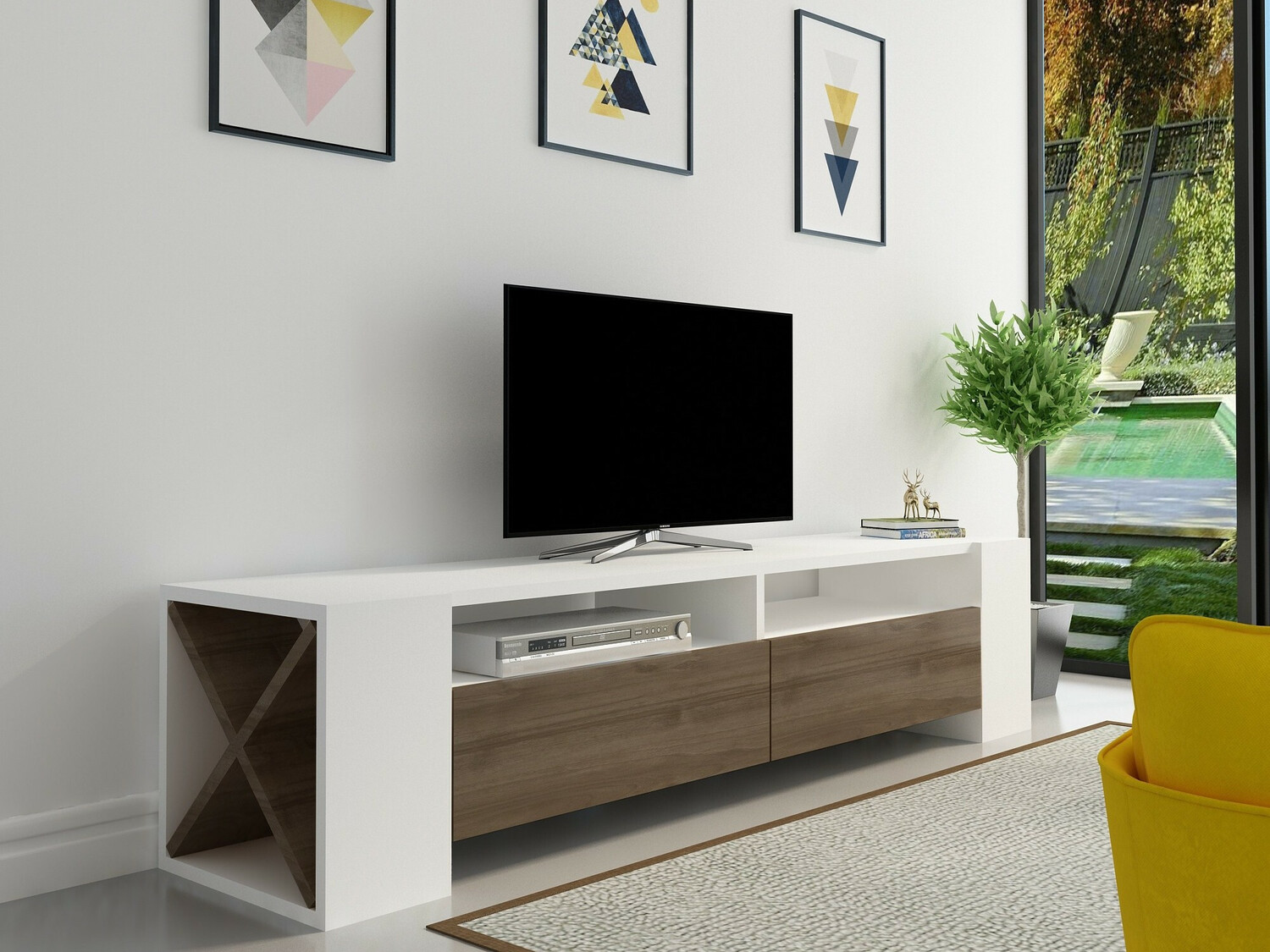 Mueble TV Kailua 1240 (Blanco + Nogal)