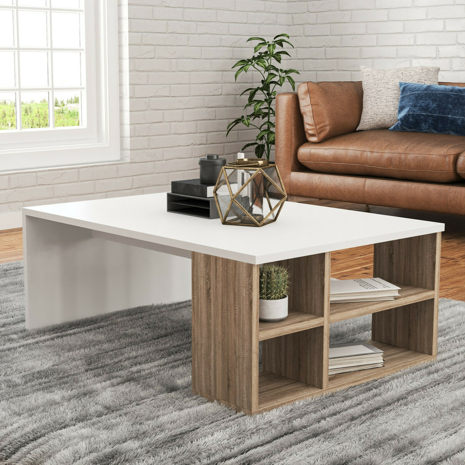 Mesa de centro Kailua 1265 (Blanco + Luminoso madera)
