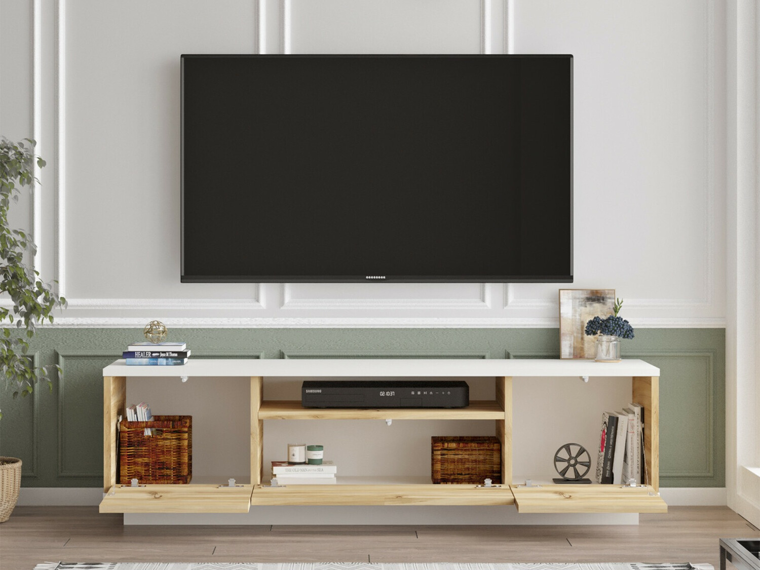 Mueble TV Kailua 1259 (Blanco + Roble)