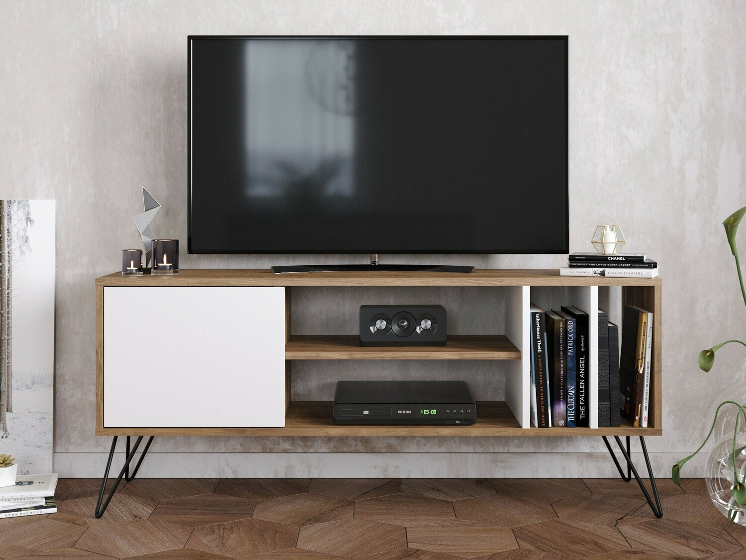 Mueble TV Kailua 1275 (Blanco + Nogal)