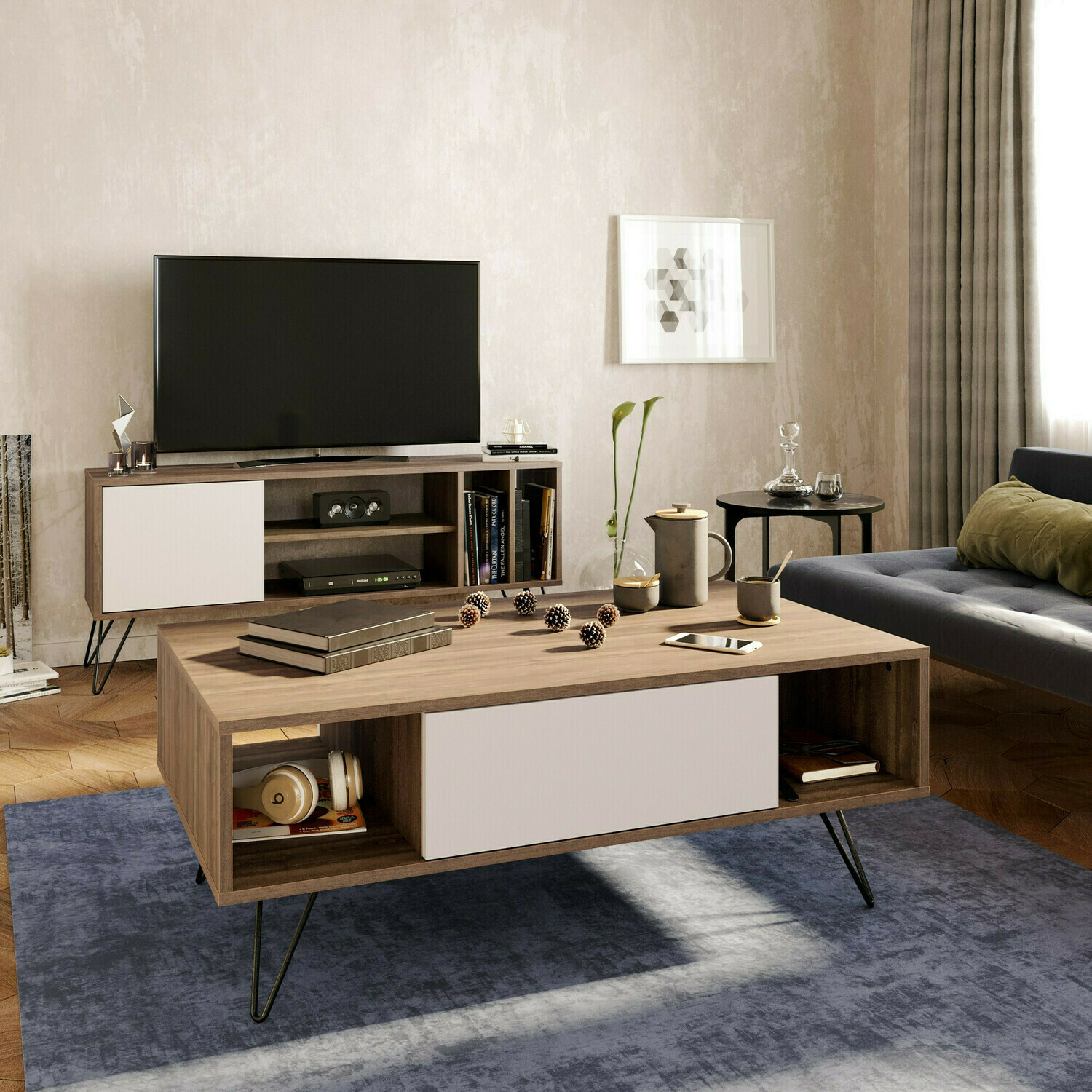 Mueble TV Kailua 1275 (Blanco + Nogal)