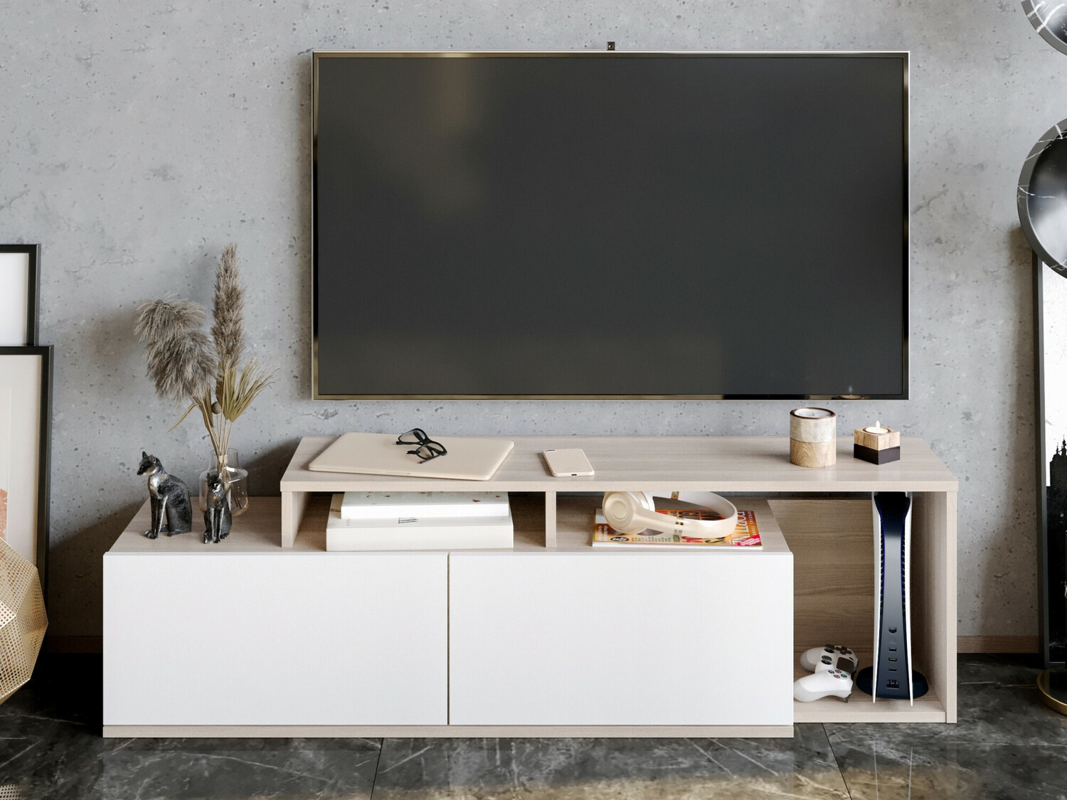 Mueble TV Kailua 1319 (Blanco + Nogal)