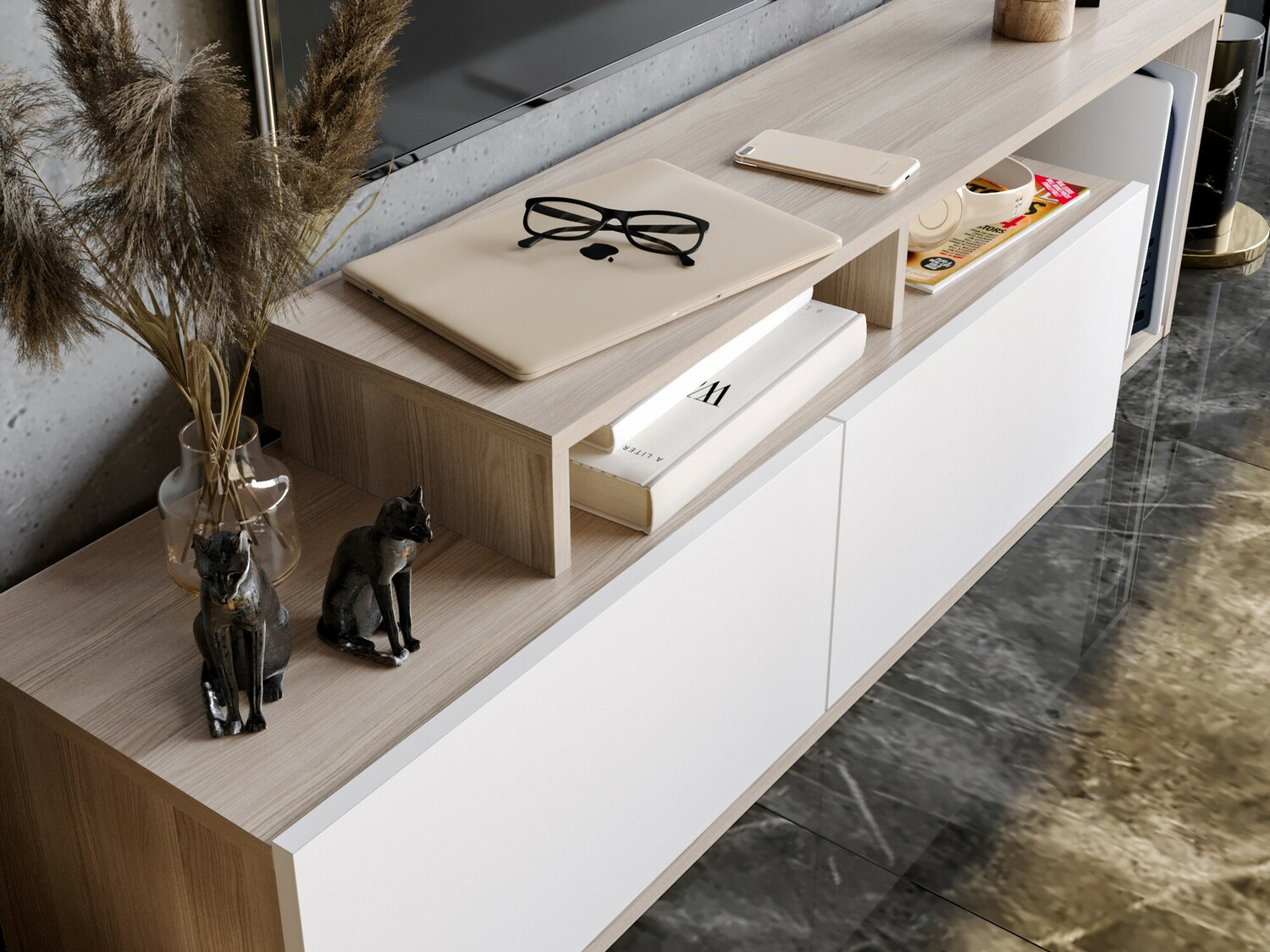 Mueble TV Kailua 1319 (Blanco + Nogal)