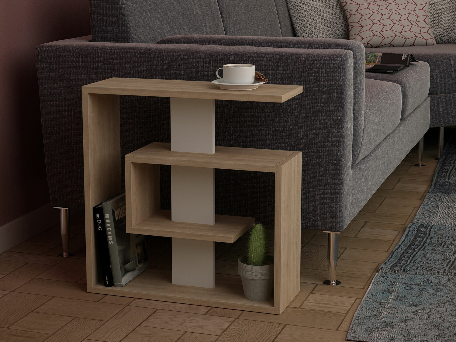 Mesa auxiliar Kailua 1351 (Crema + Roble Sonoma)