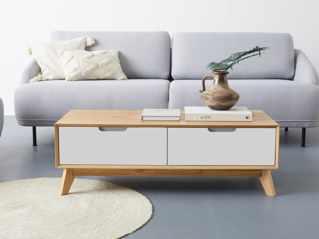 Mesa de centro Dorvou 103 (Blanco + Roble)