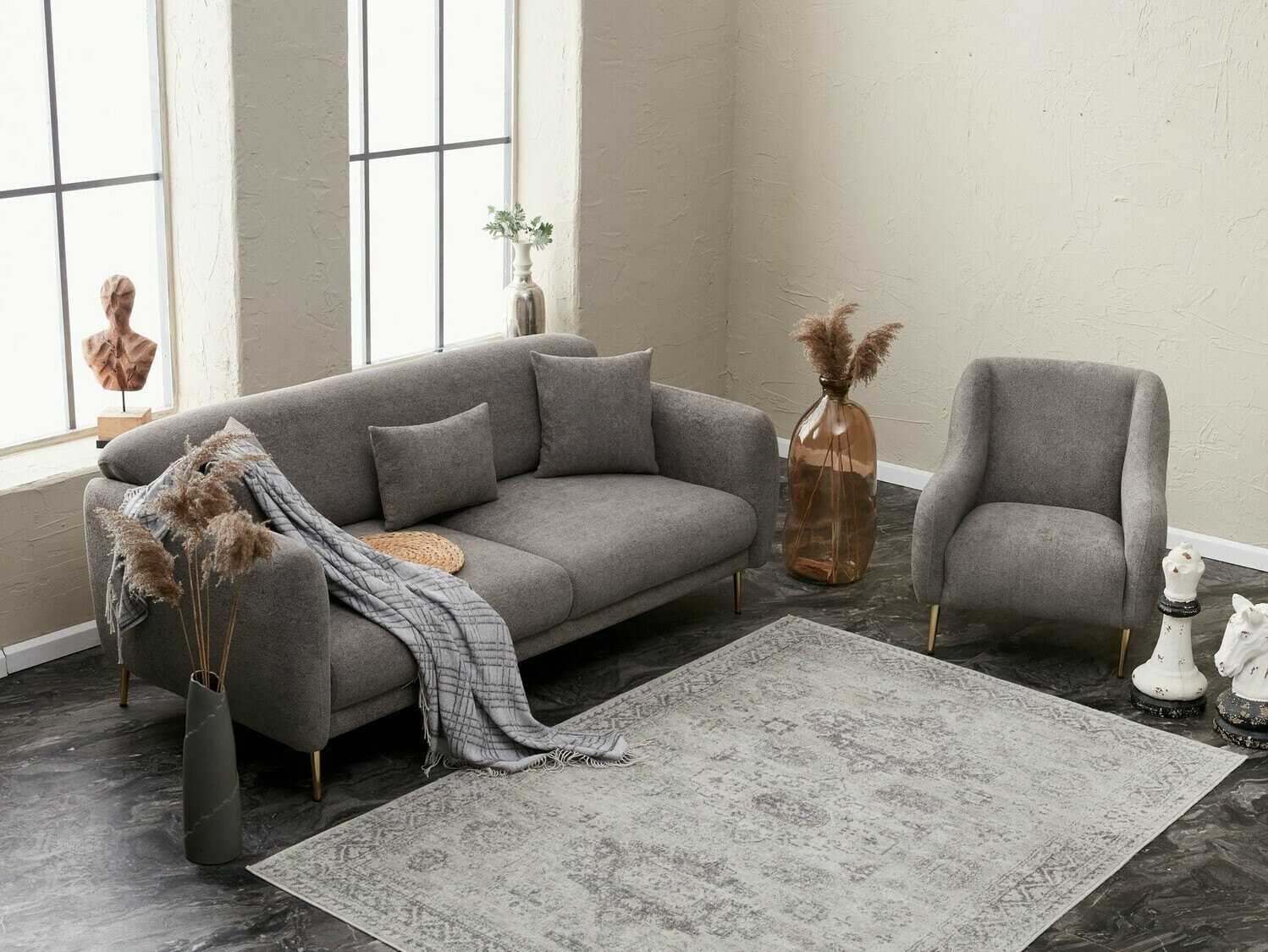 Sillón Altadena 308 (Gris + Dorado)