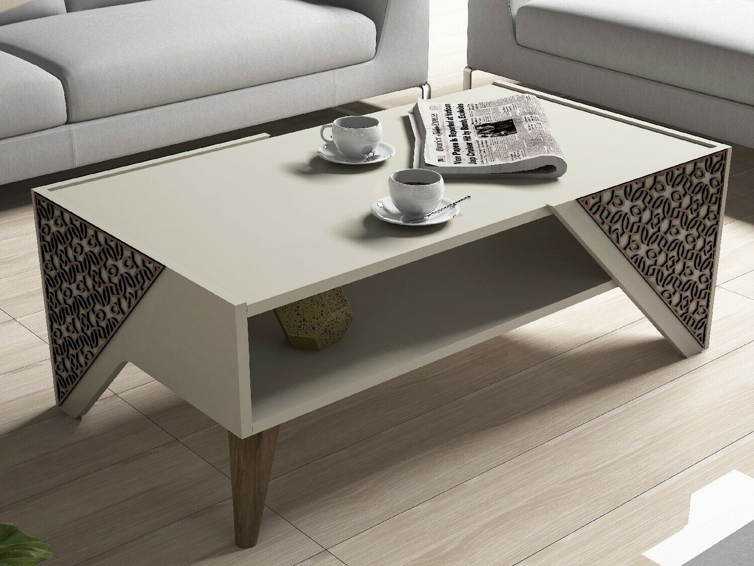 Mesa de centro Kailua 1375 (Crema + Luminoso madera)