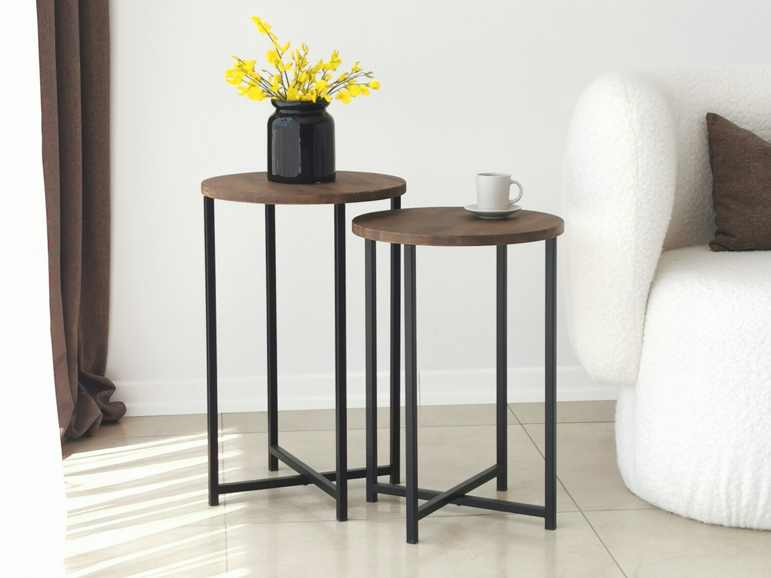 Conjunto de mesas auxiliares Kailua 1625 (Negro + Nogal)