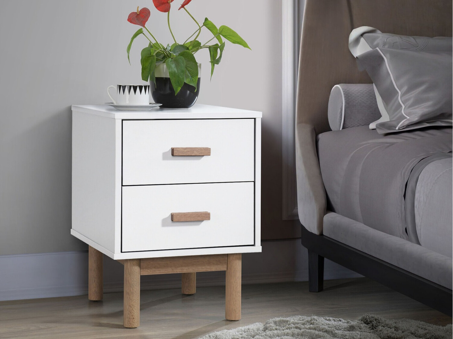 Mesilla de noche Nolcalu 102 (Blanco + Roble)