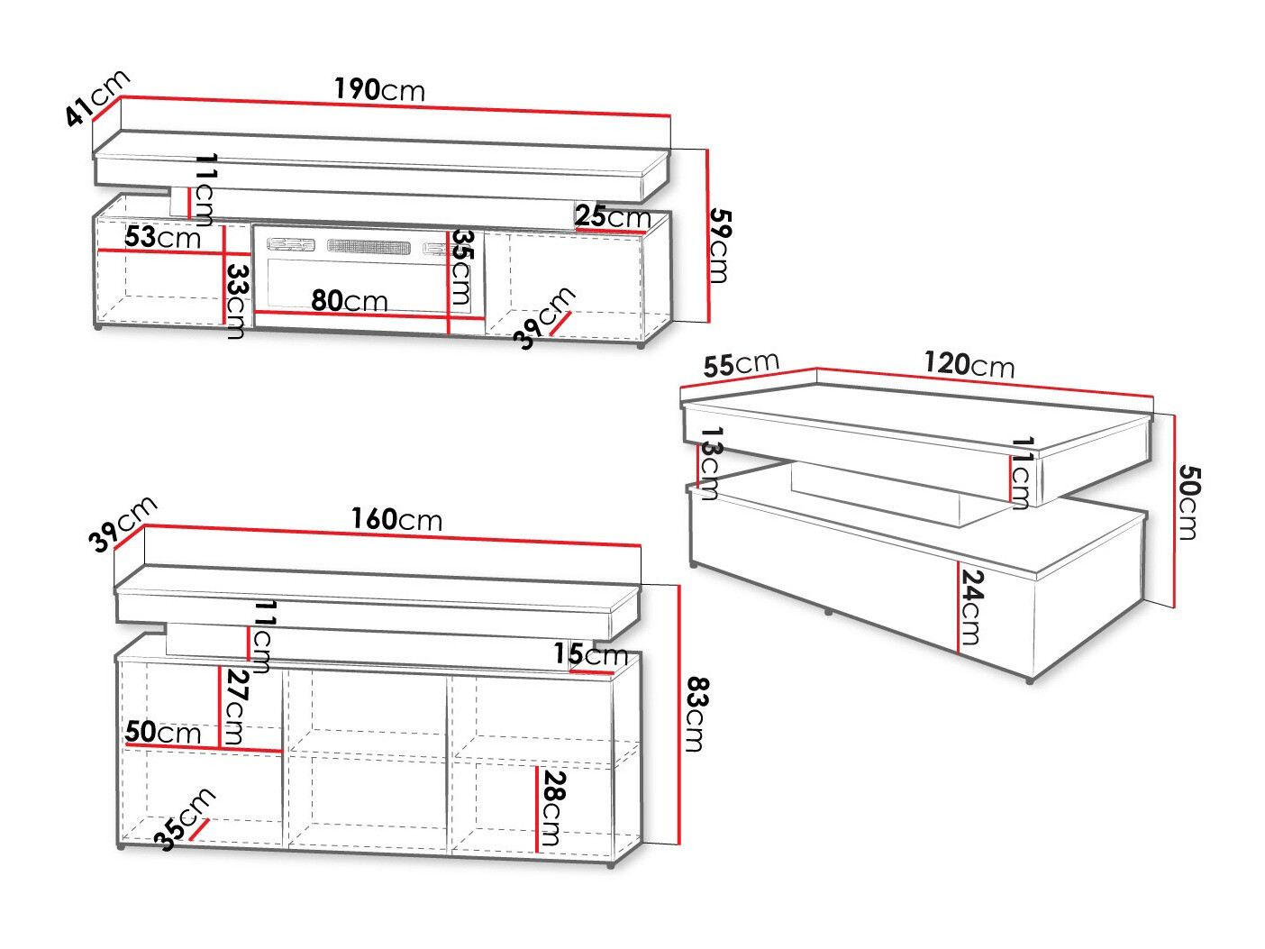 Conjunto de salón Monfero I (Negro + Negro brillante)
