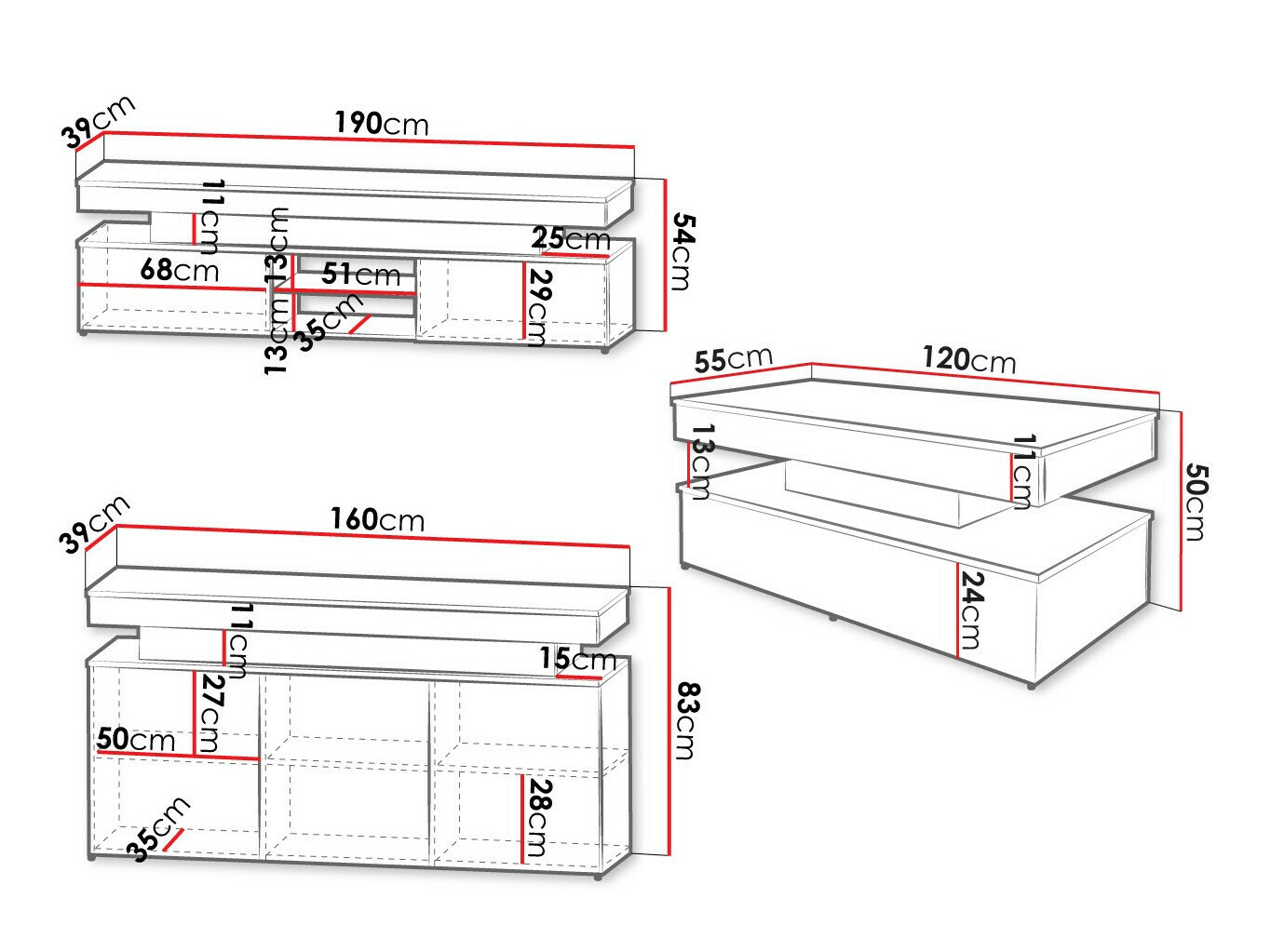 Conjunto de salón Monfero (Negro + Negro brillante)