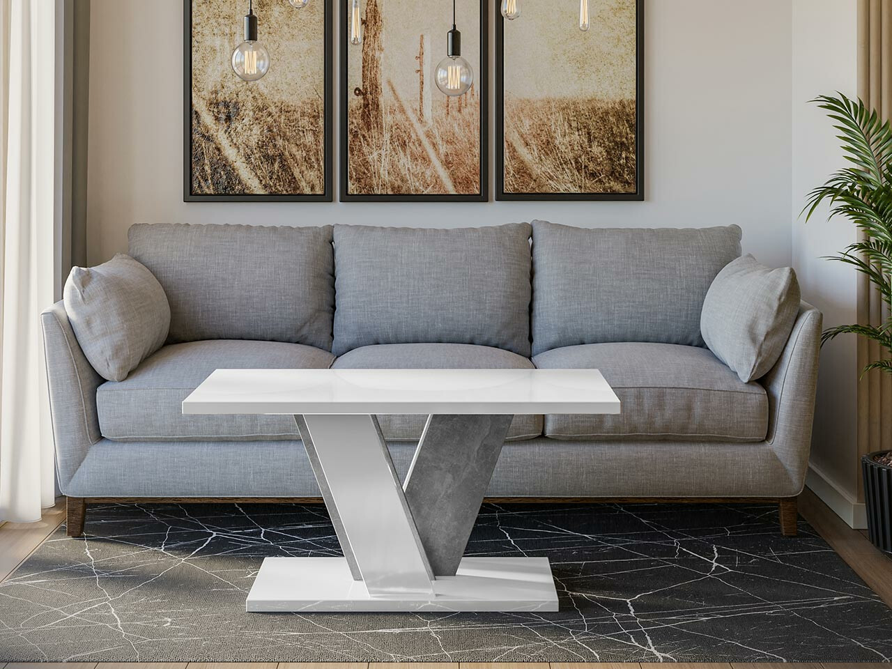Mesa de centro Goodyear 128 (Blanco brillante + Gris)