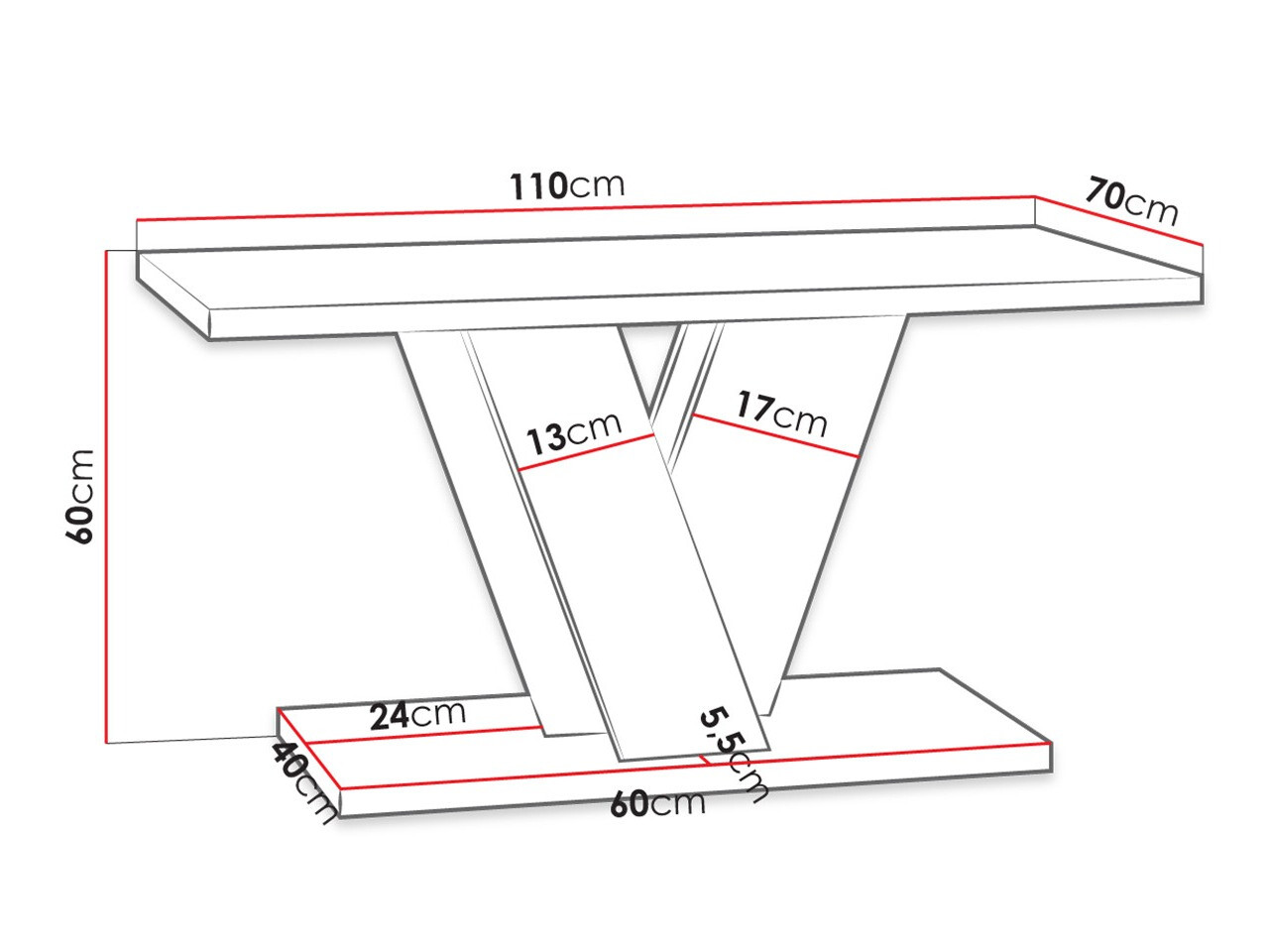 Mesa de centro Goodyear 128 (Negro brillante + Hormigón)