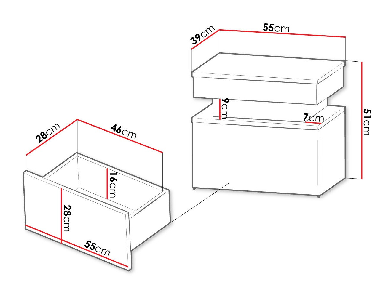 Mesilla de noche Monfero (Negro + Negro brillante)
